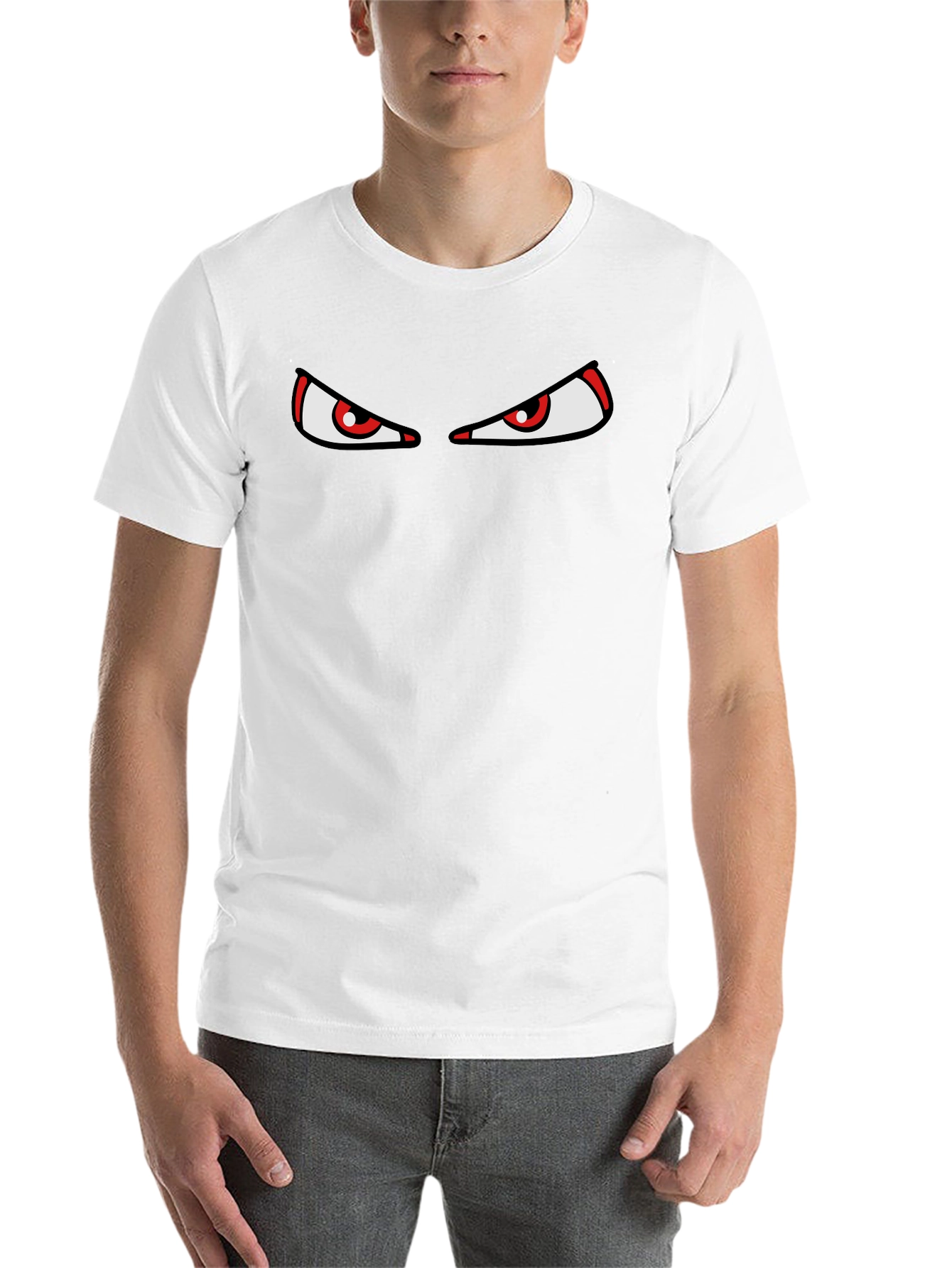 Black Men's Black T-Shirt with Red Eyes Graphic view 14