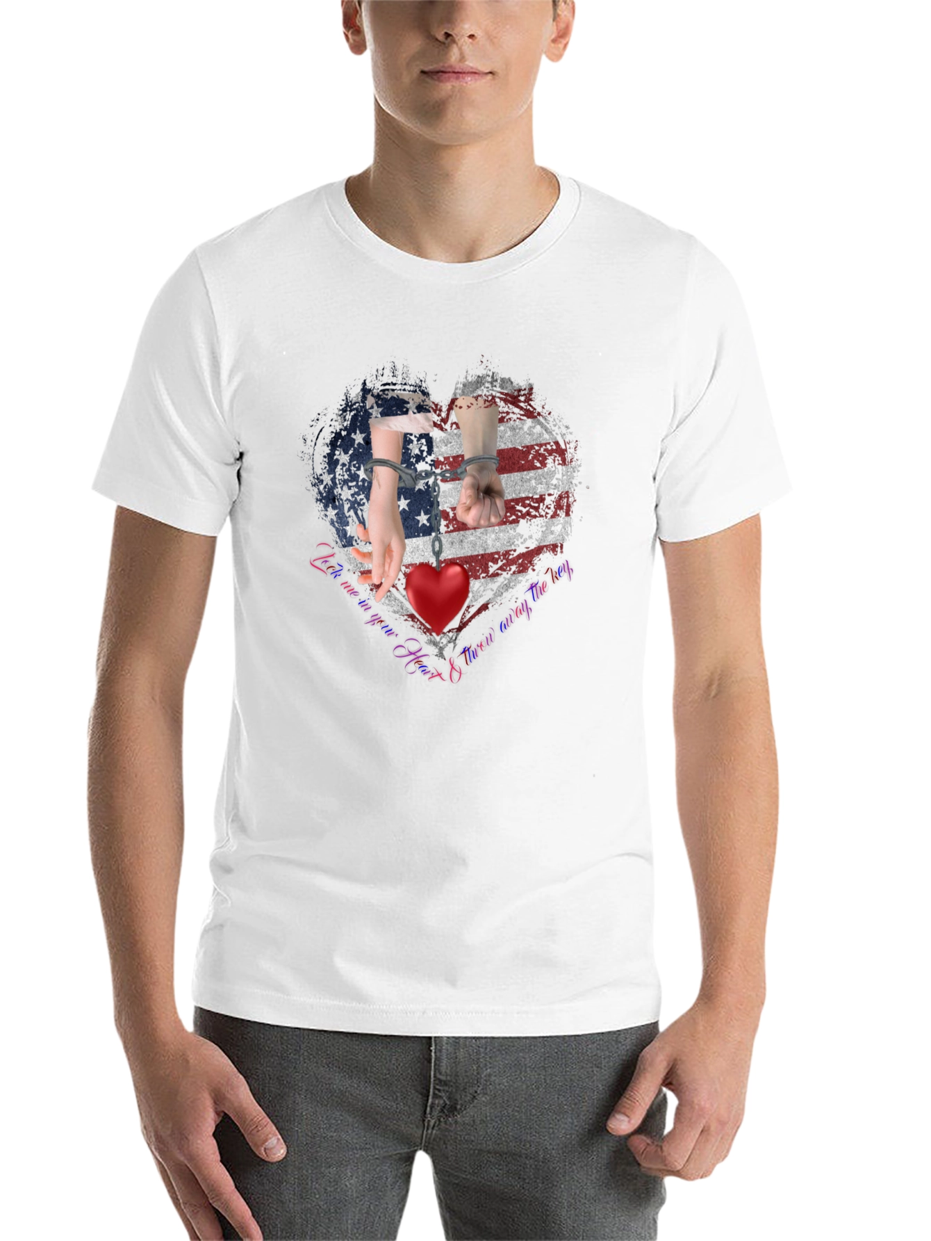 Black American Heart Handcuff Graphic T-Shirt view 14