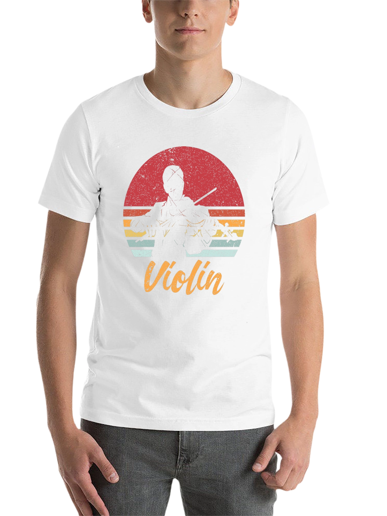 Black Retro Violin T-Shirt - Musician's Sunset Tee view 14