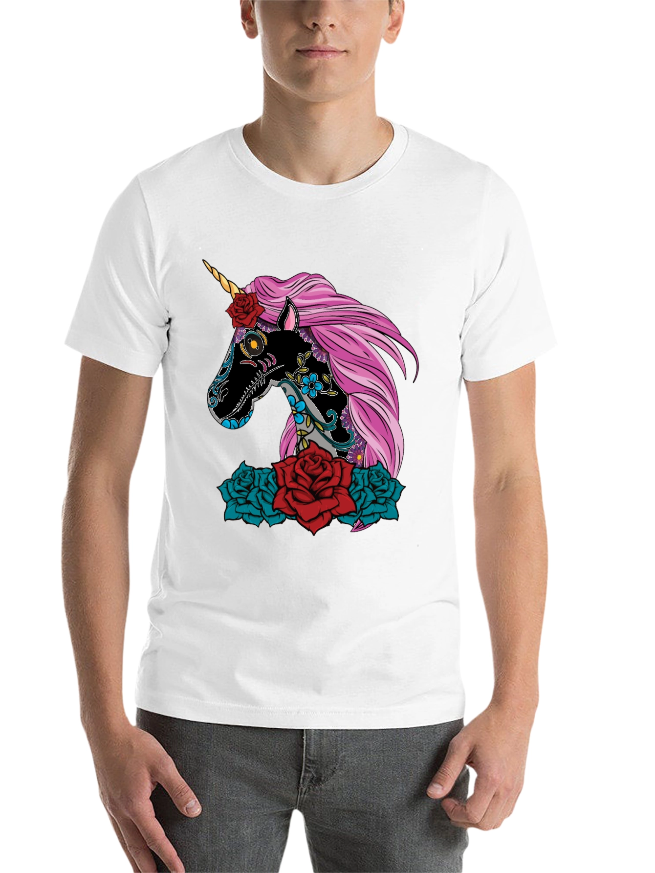 Black Sugar Skull Unicorn Rose T-Shirt view 14