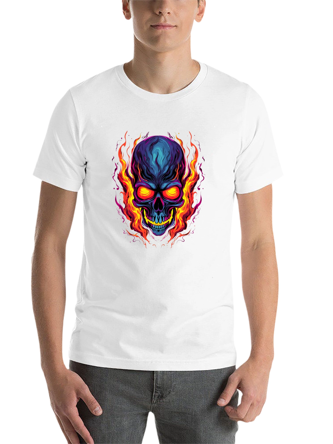 Black Flaming Skull Graphic Tee - Bold Black T-Shirt view 14