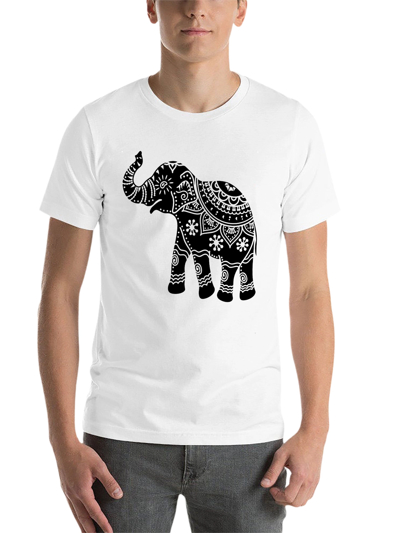 Black Elephant Mandala Graphic Tee - Black Crew Neck T-Shirt view 14