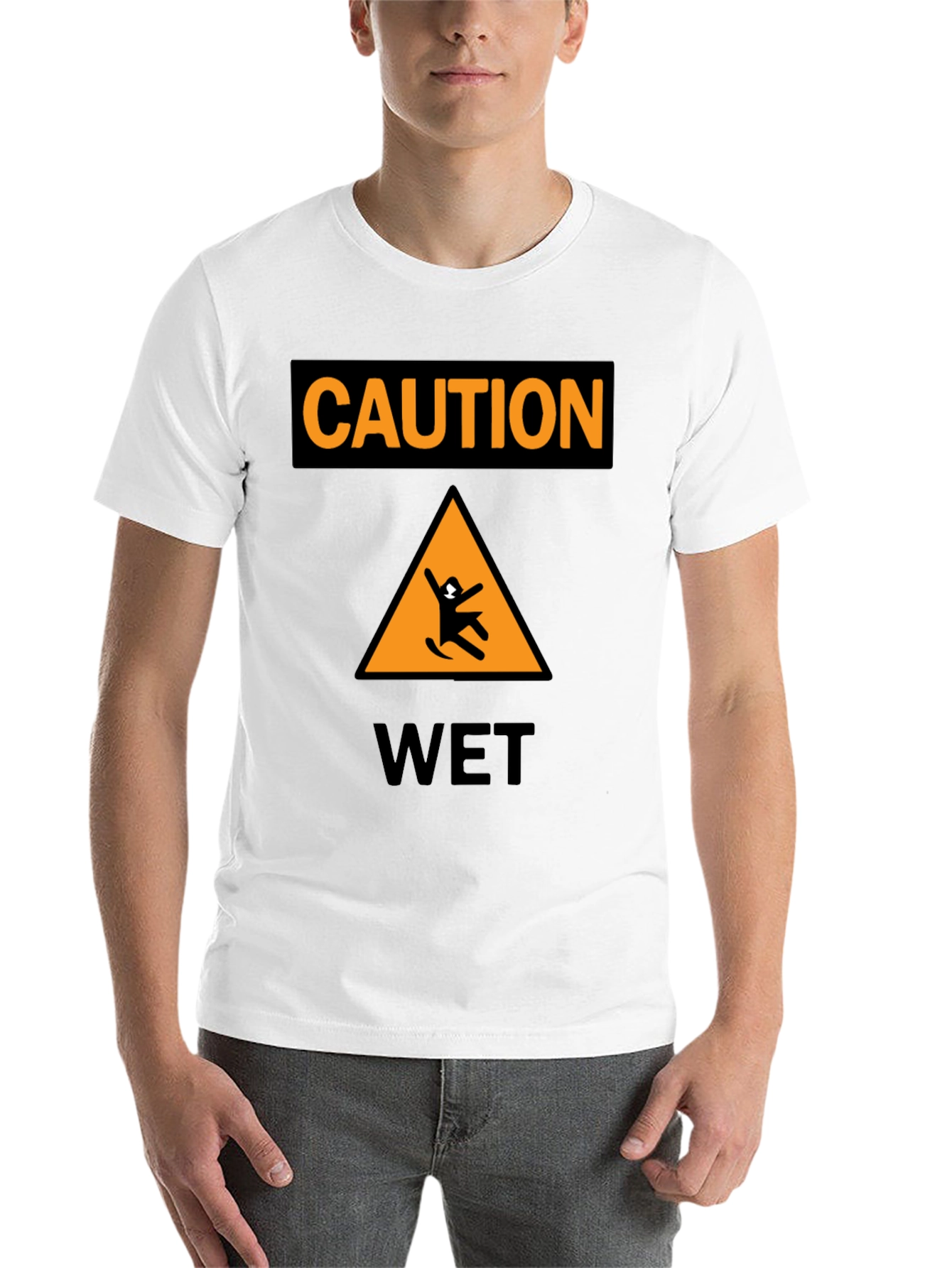 Black Caution Wet Floor Black Graphic T-Shirt view 14
