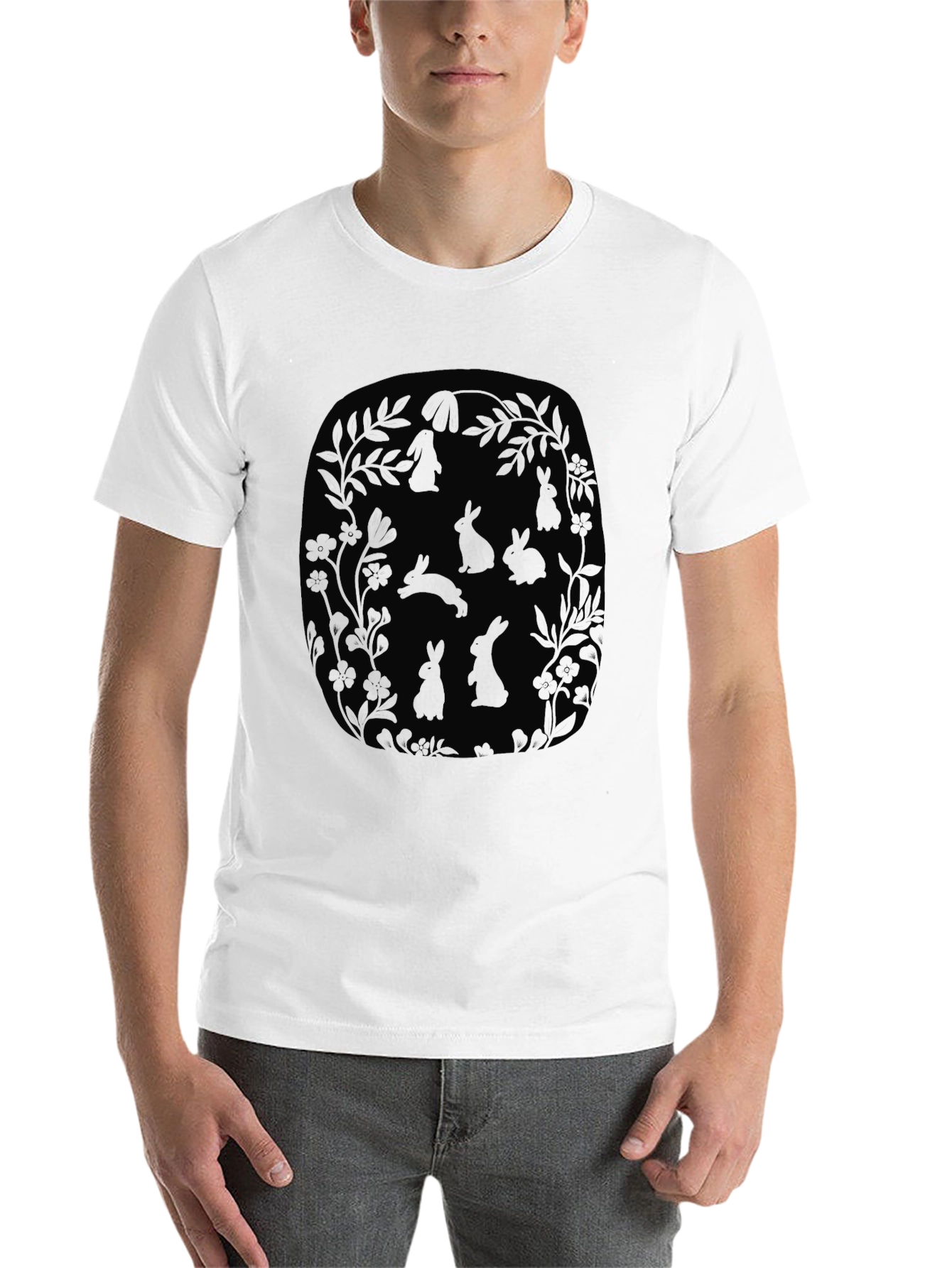 Black Bunny Floral Graphic Tee - Men's Black T-Shirt view 14