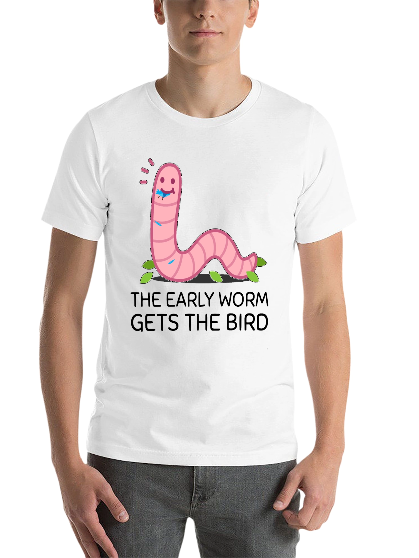 Black Early Worm T-Shirt: Get the Bird Funny Tee view 14