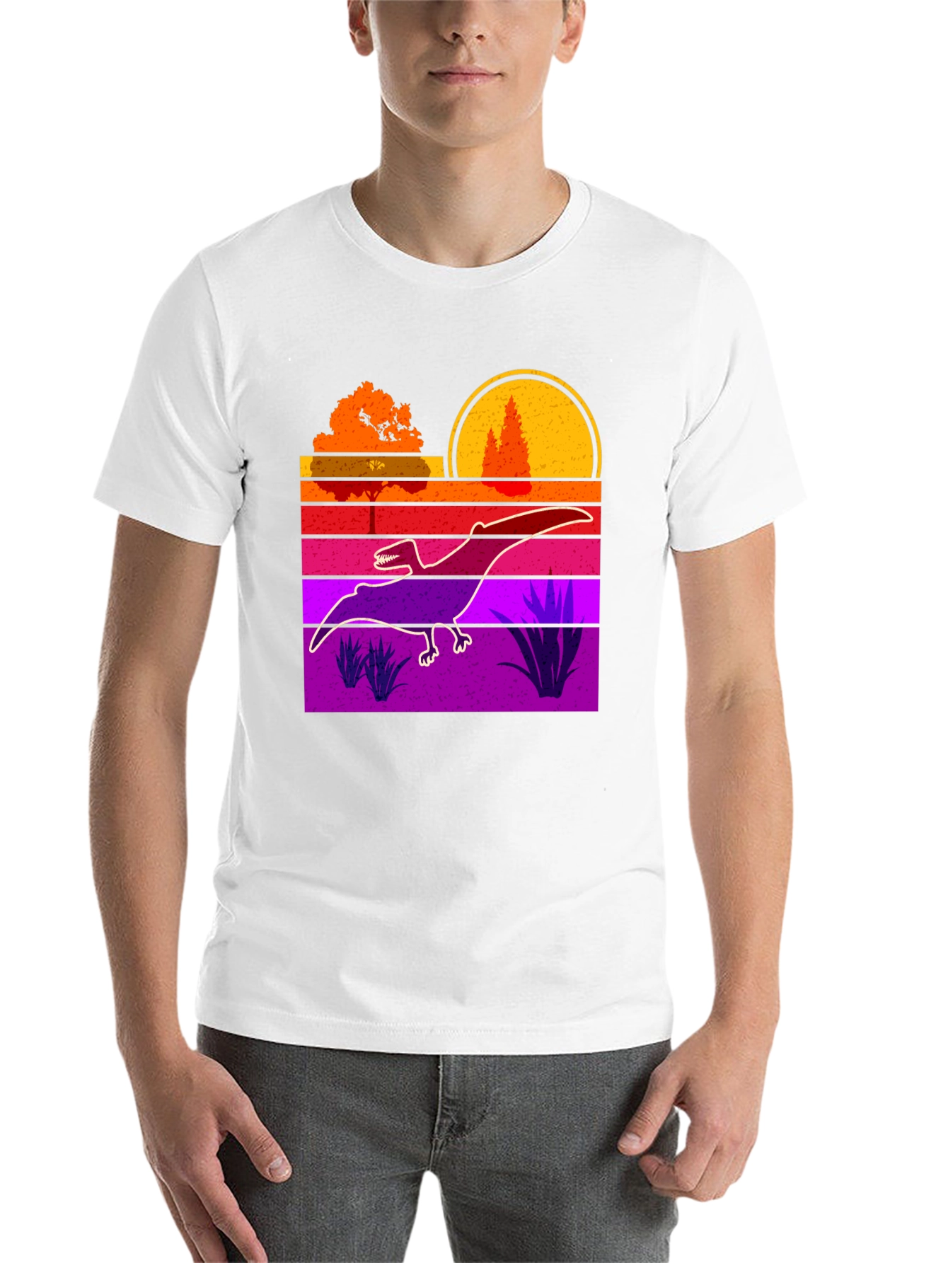 Black Retro Dinosaur Sunset Graphic Tee view 14