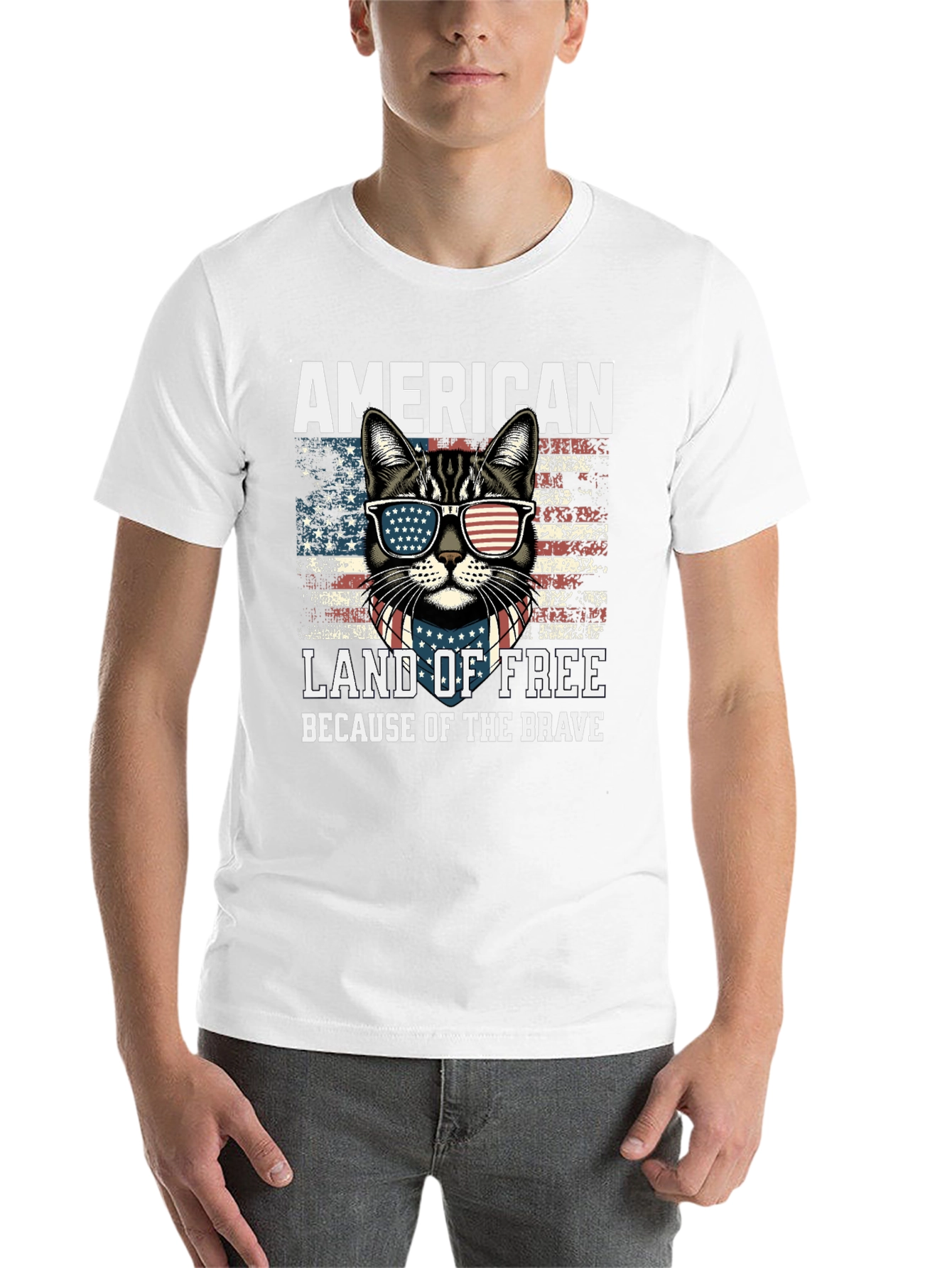 Black American Cat T-Shirt Land of Free view 14