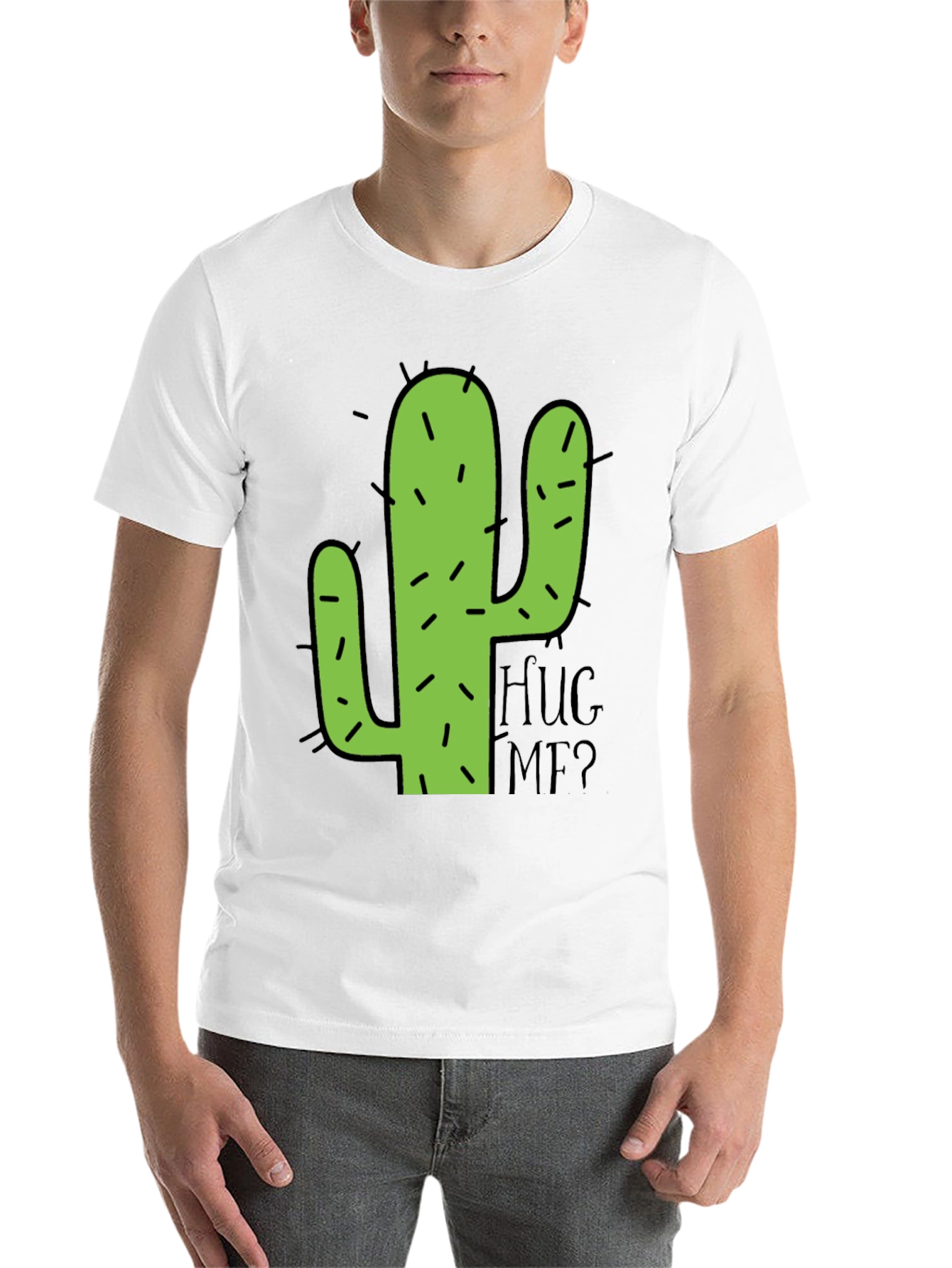 Black Cactus Hug Me Men's Black Graphic T-Shirt view 14