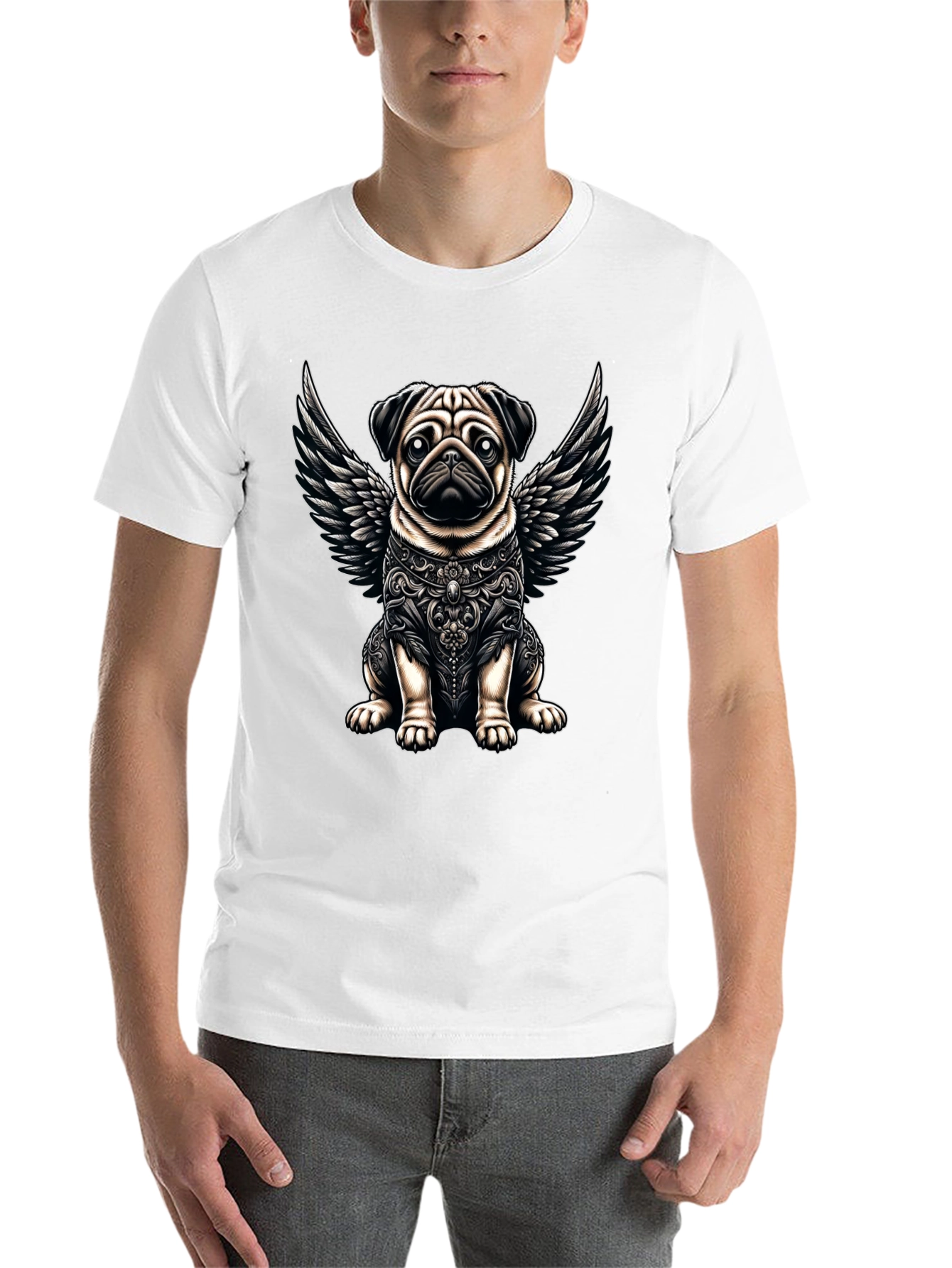 Black Angel Pug Graphic Tee - Stylish Black T-Shirt view 14