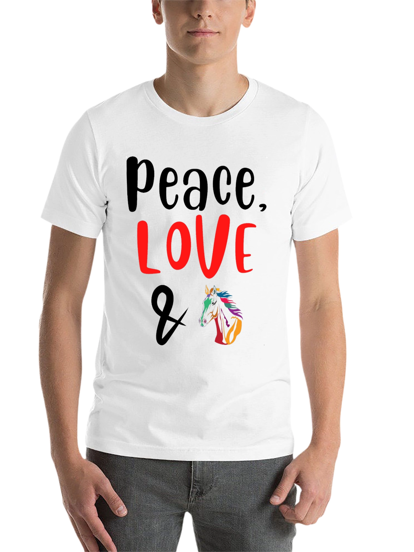 Black Peace Love & Horse Graphic T-Shirt view 14