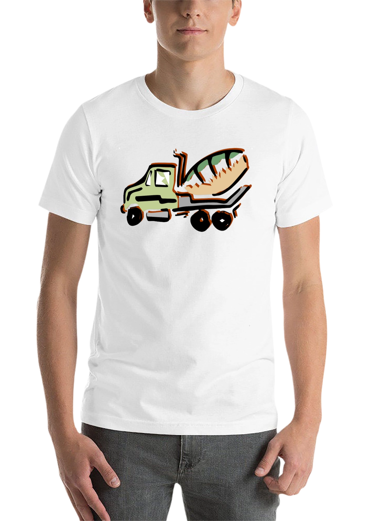 Black Cartoon Concrete Mixer Truck Graphic T-Shirt view 14