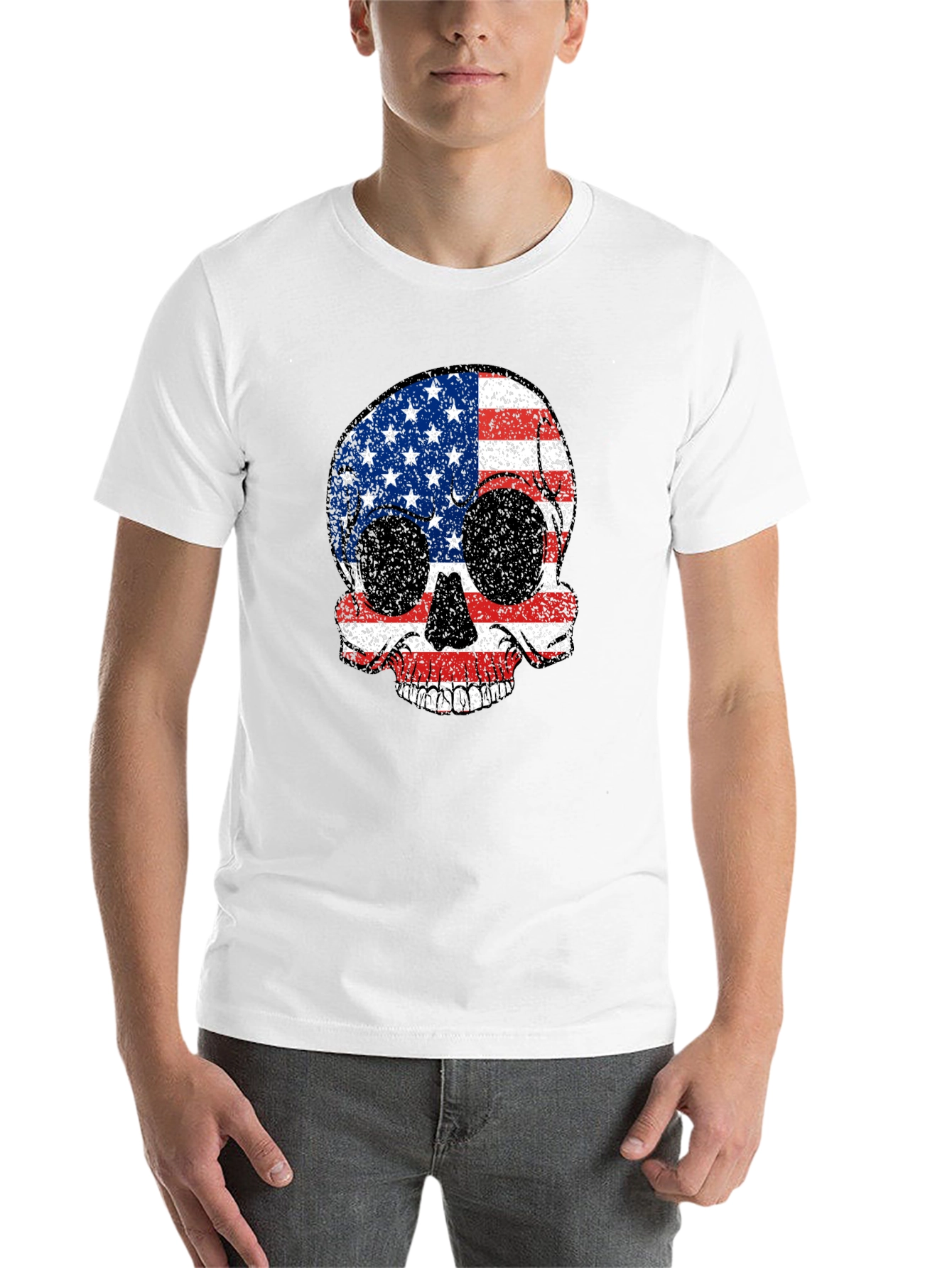 Black American Flag Skull Graphic Tee - Patriotic Style view 14