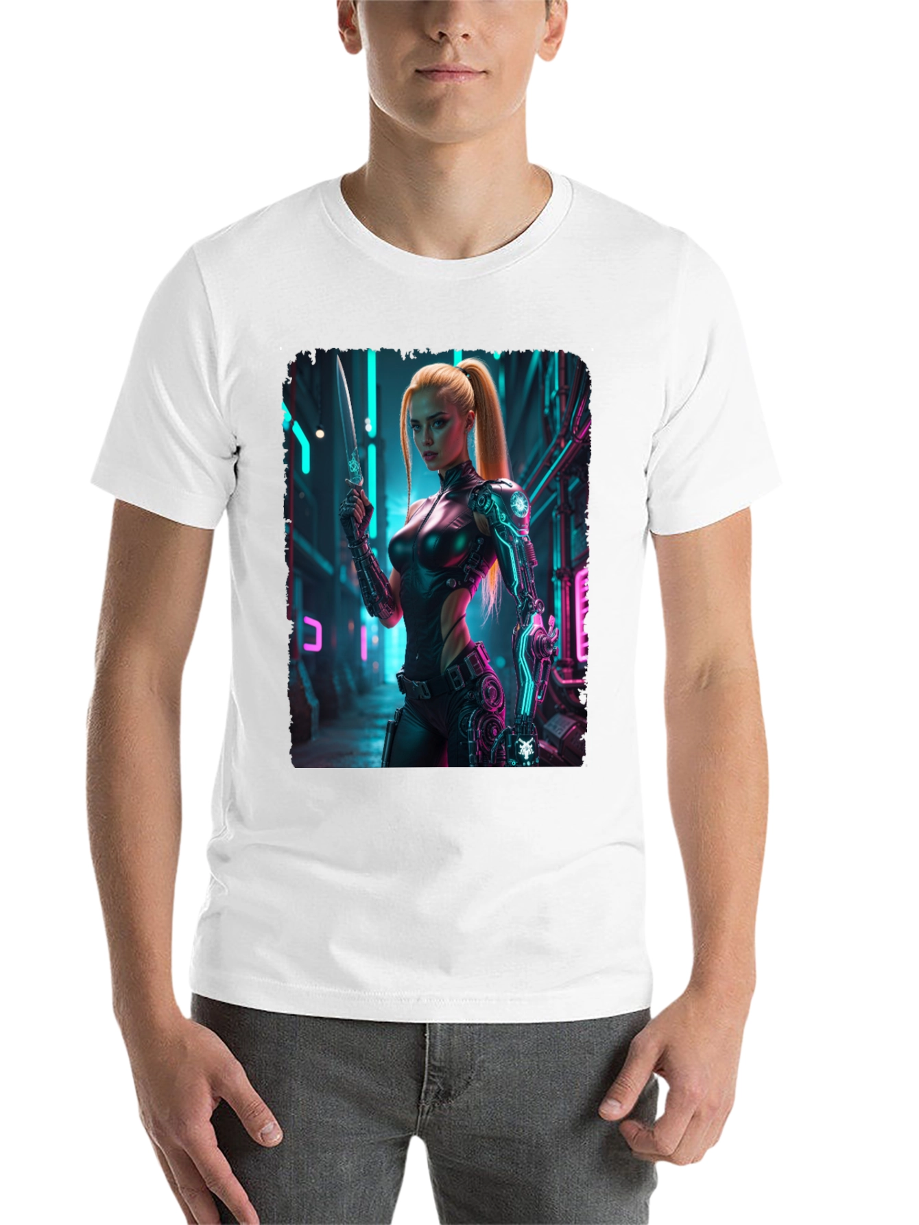 Black Cyberpunk Girl T-Shirt - Sci-Fi Warrior Tee view 14