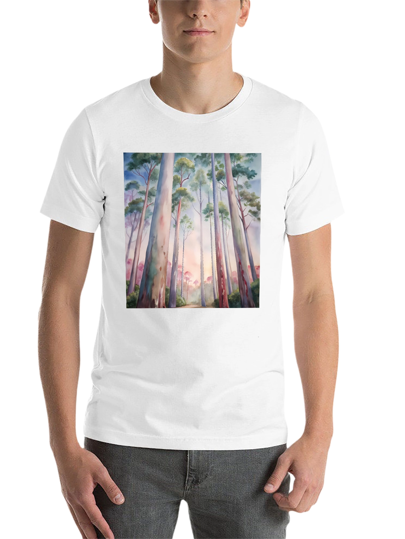 Black Eucalyptus Forest Watercolor Graphic Tee view 14
