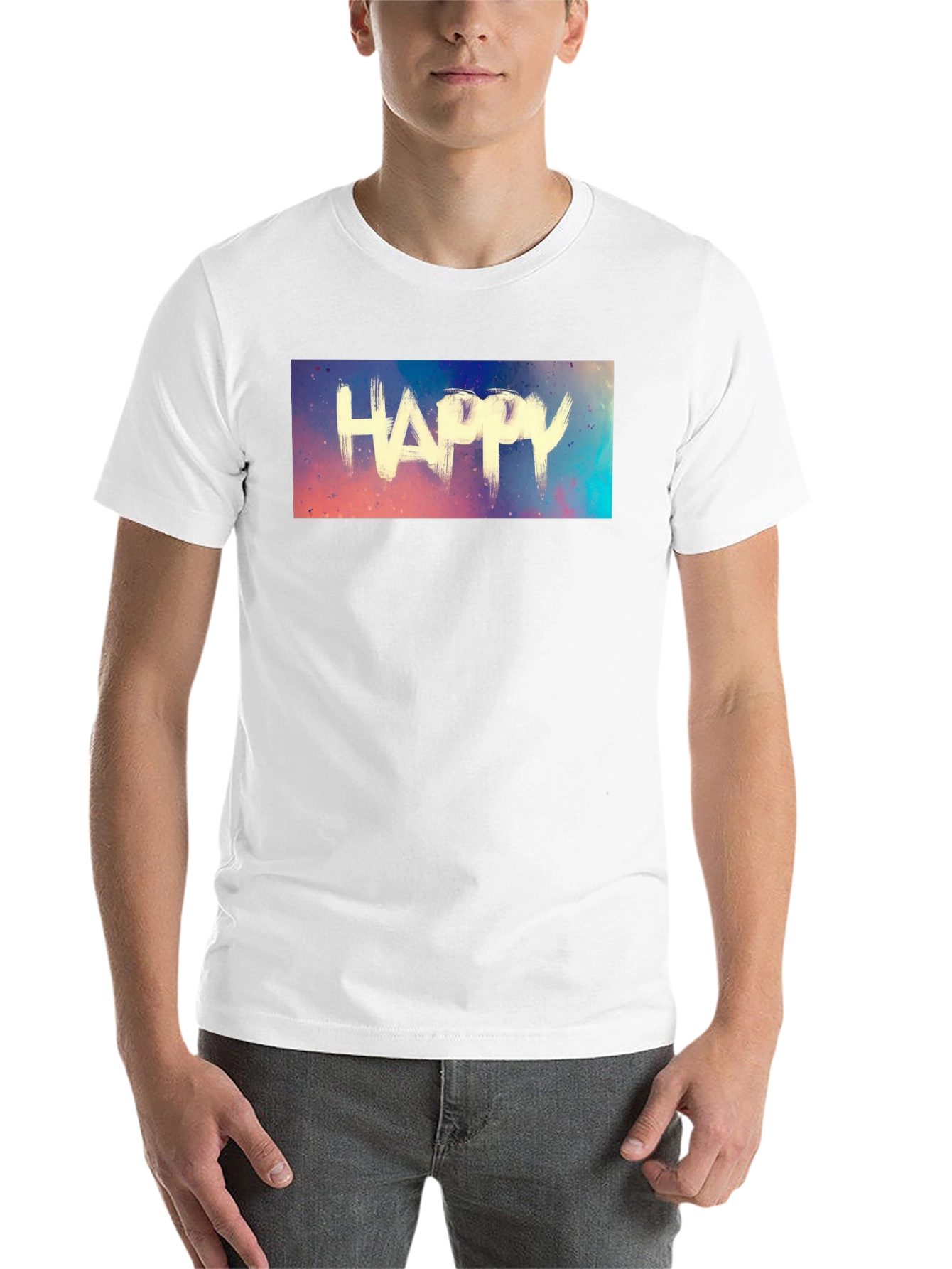 Black Happy Graphic Tee - Black Cotton Casual Shirt view 14