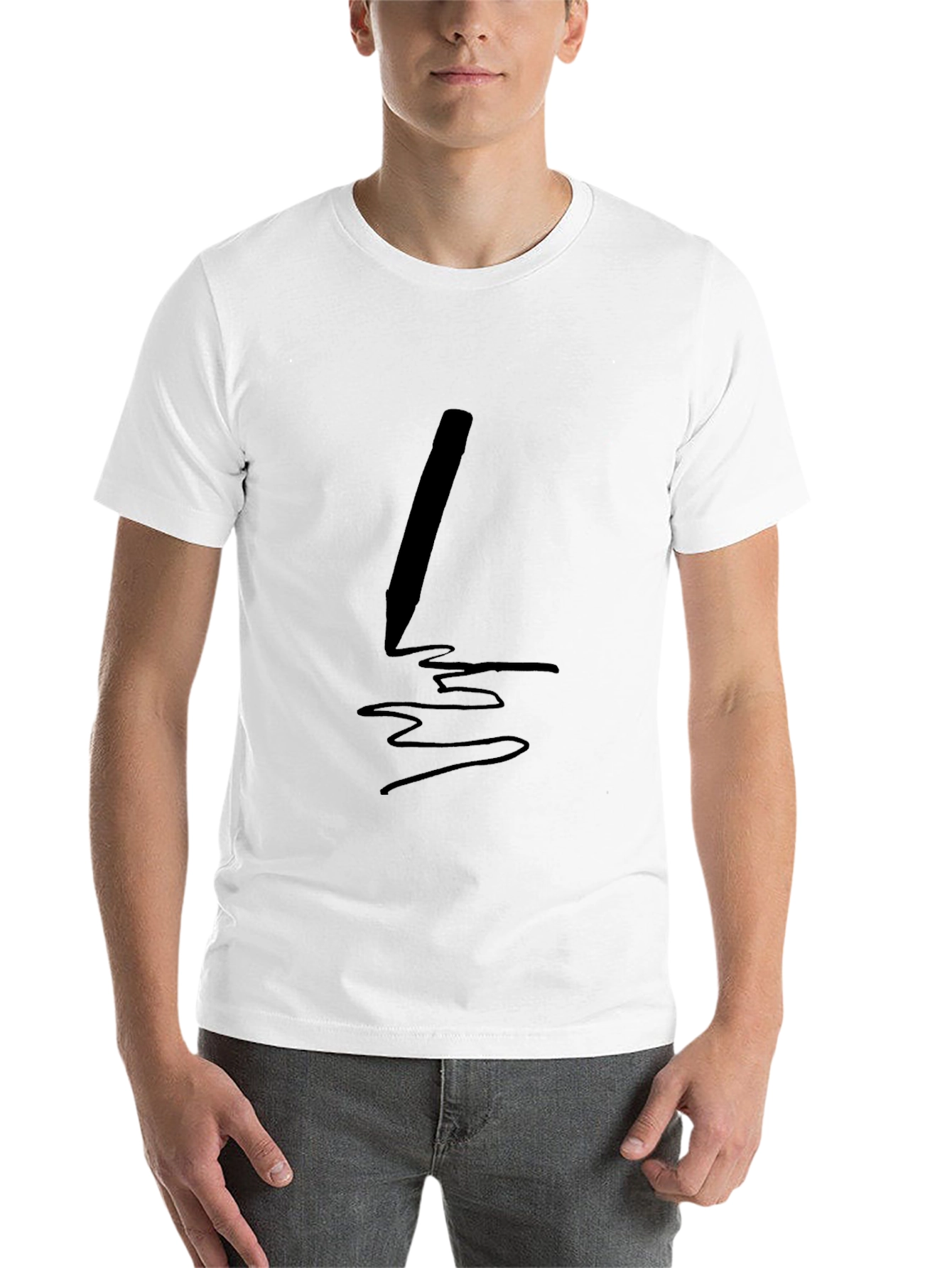 Black Men's Black T-Shirt with Pen Graphic view 14