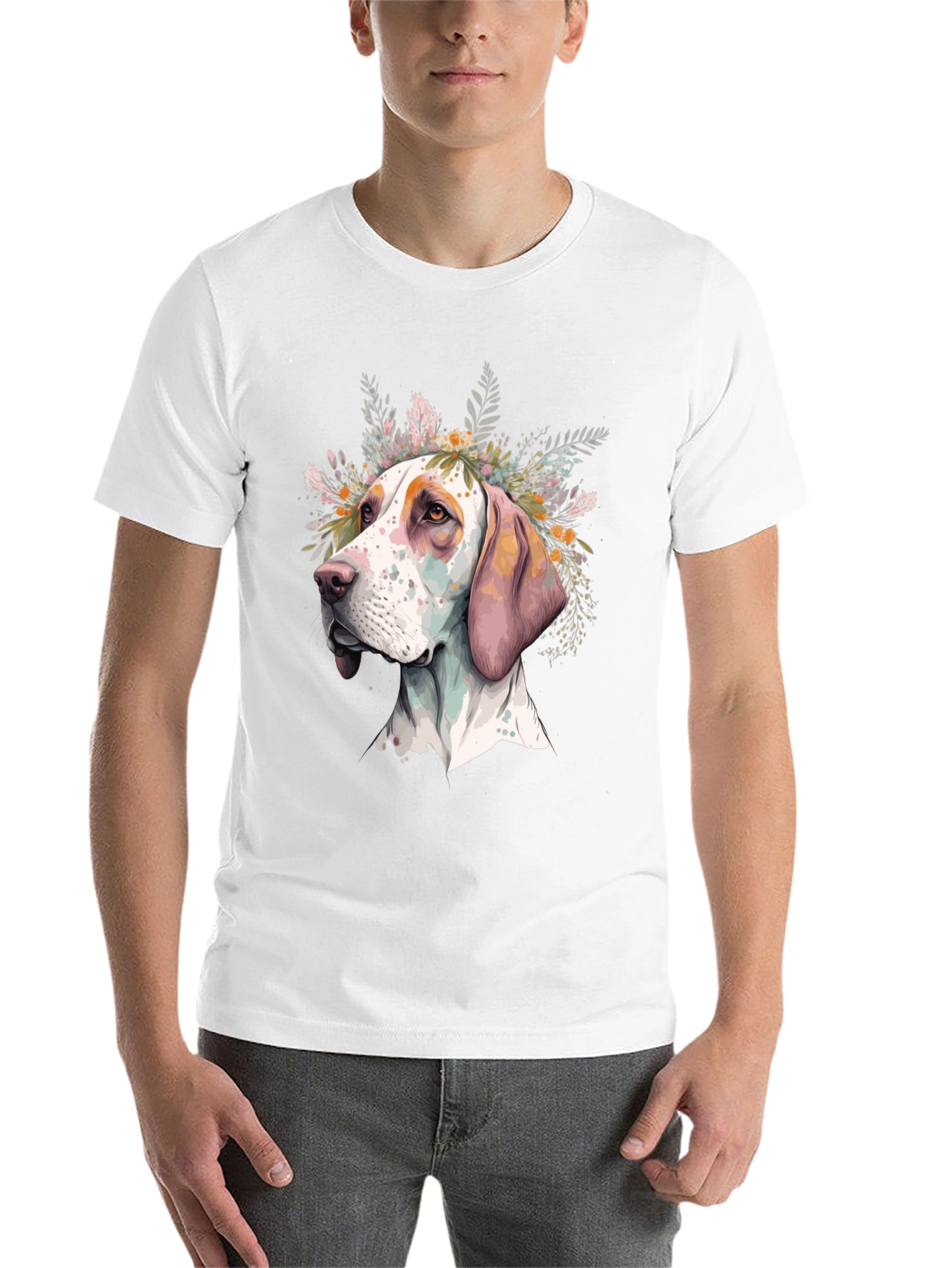 Black Dog with Flowers Graphic Tee - Unisex Black T-Shirt view 14