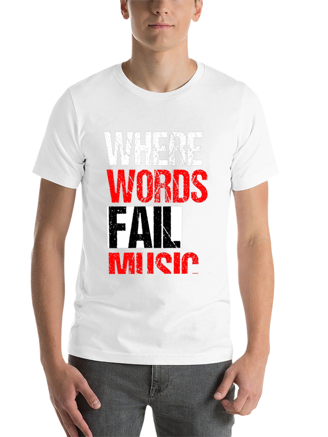 Black Where Words Fail Music Men's Black T-Shirt view 14