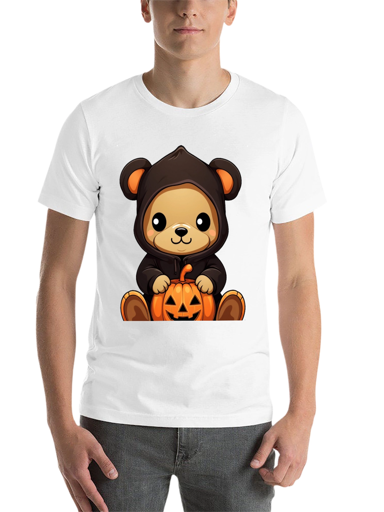 Black Halloween Teddy Bear Pumpkin T-Shirt view 14
