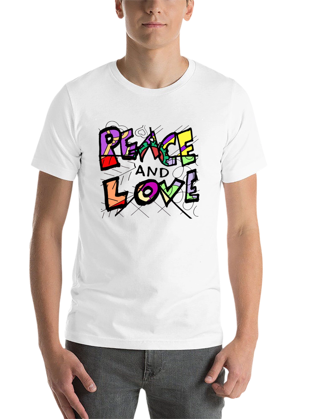Black Peace and Love Graphic Tee - Black Unisex T-Shirt view 14