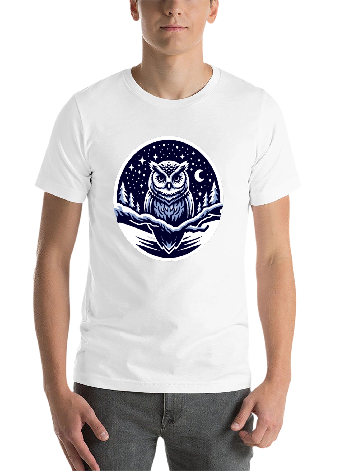 Black Owl Night Sky Graphic Tee - Black Cotton Blend view 14