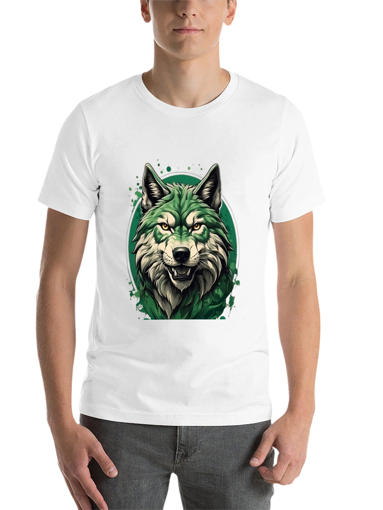 Black Green Wolf Graphic T-Shirt - Stylish Animal Tee view 14