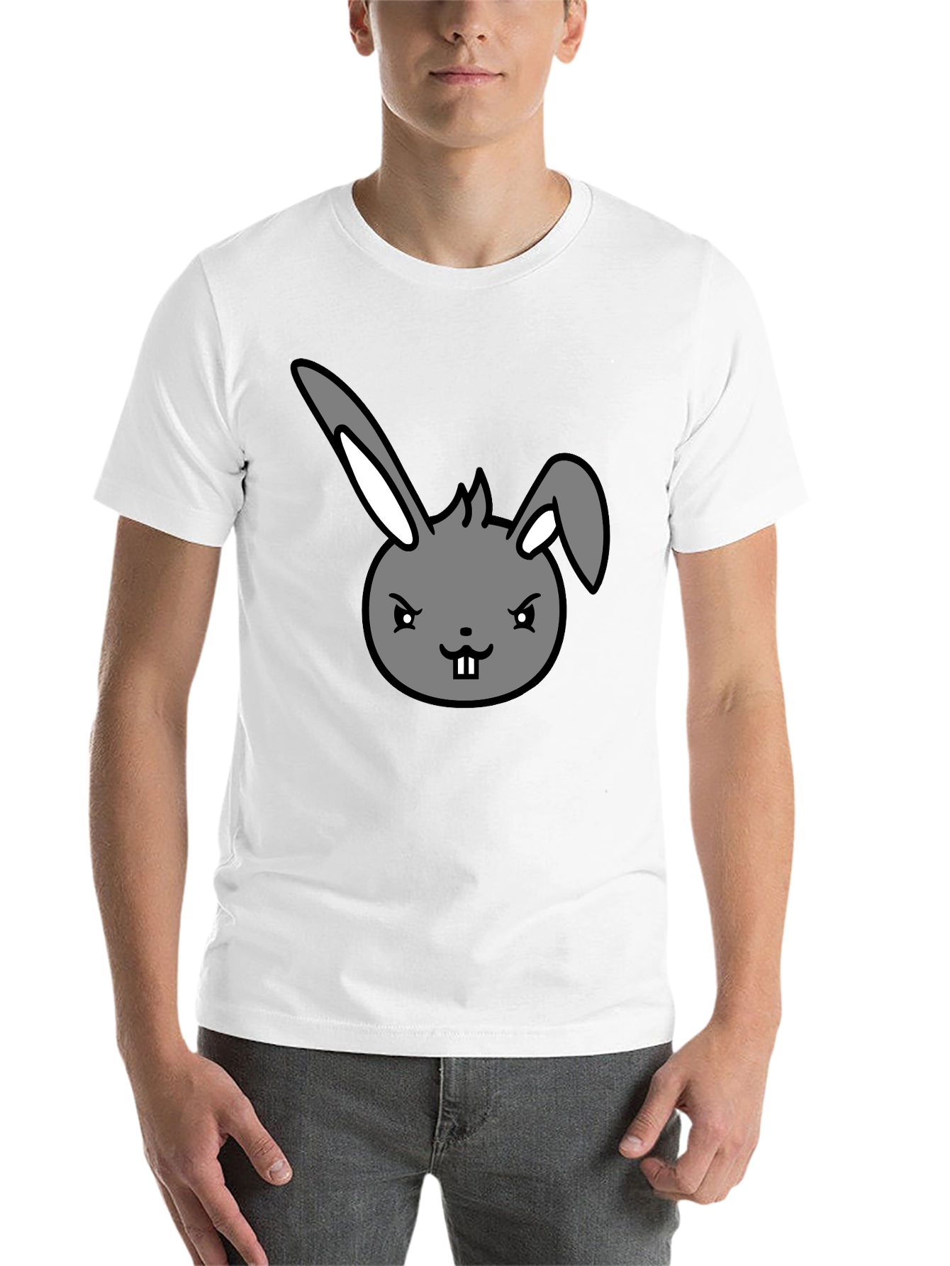 Black Men's Black T-Shirt with Cartoon Bunny Design view 14