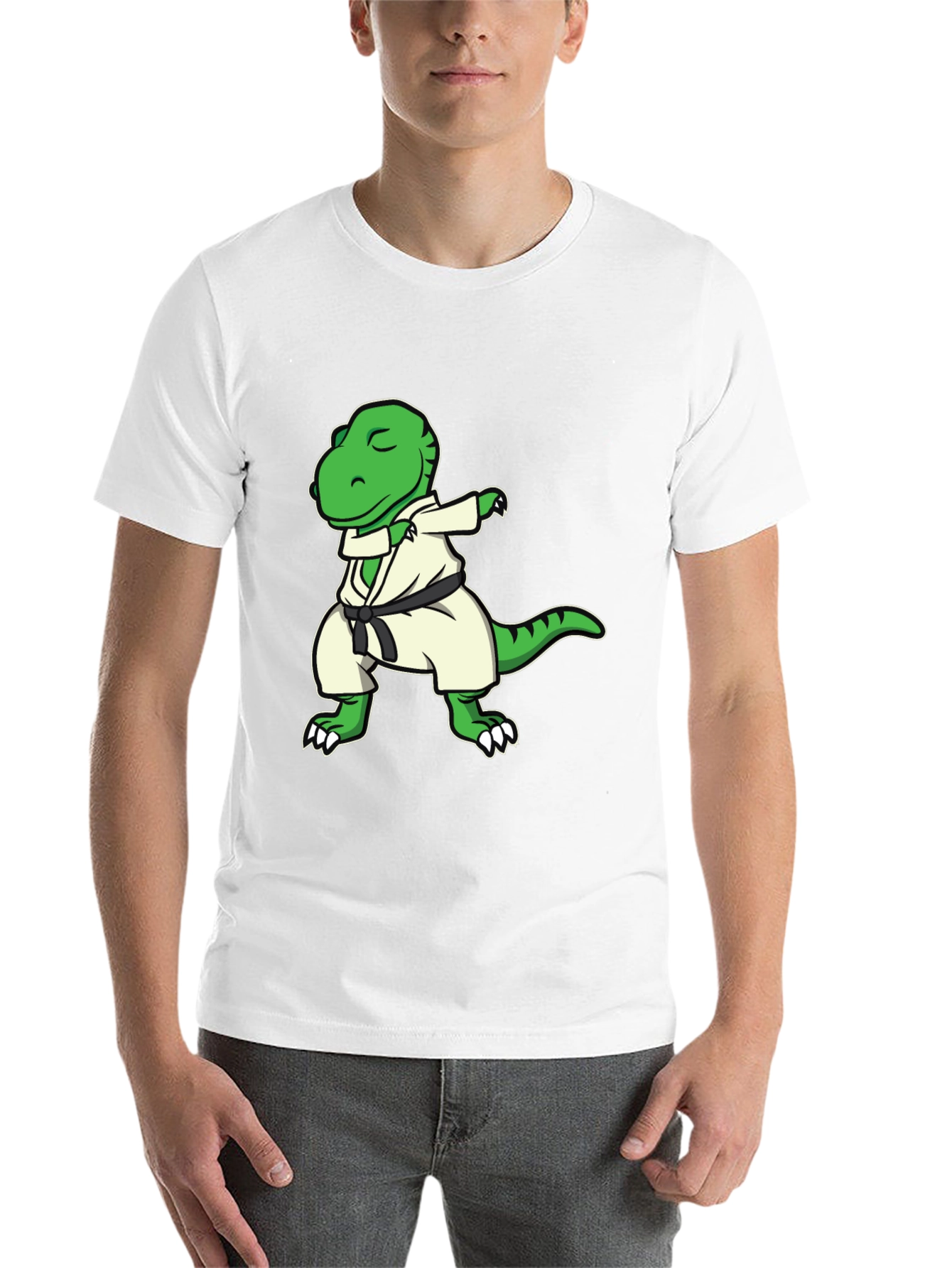 Black Dabbing Dinosaur Karate Black T-Shirt view 14