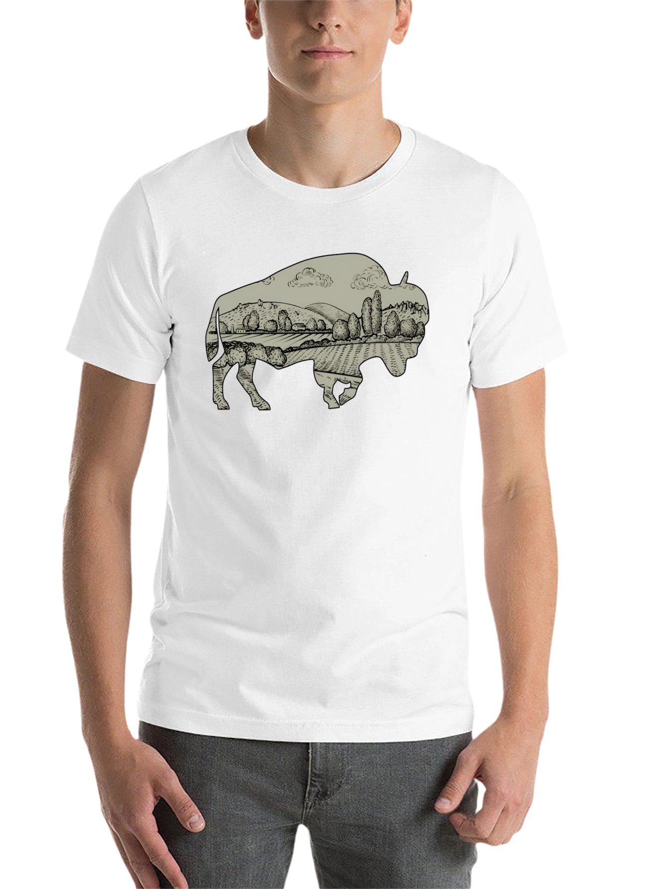 Black Bison Landscape Graphic T-Shirt - Casual Style view 14