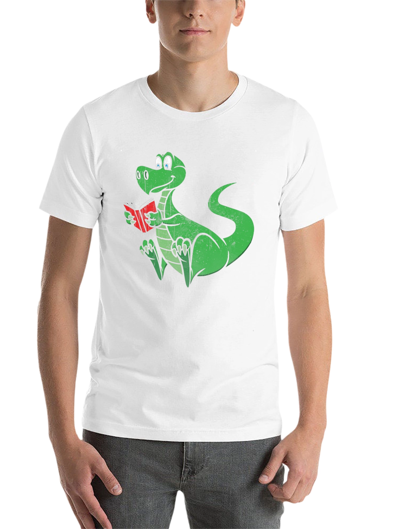 Black Dino Reading T-Shirt - Black Cotton Graphic Tee view 14