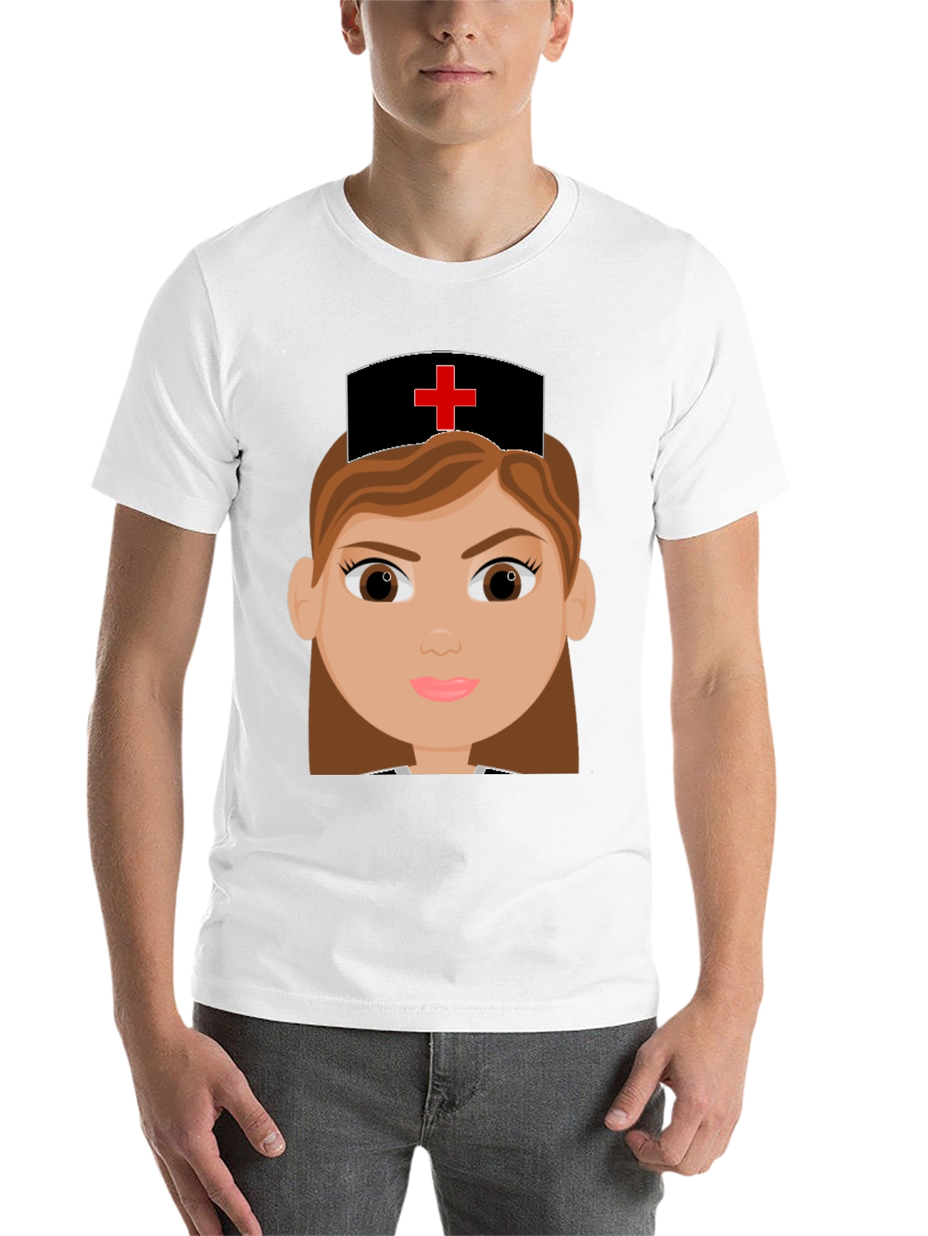 Cartoon Nurse Graphic Tee - Black Cotton Blend T-Shirt - 14
