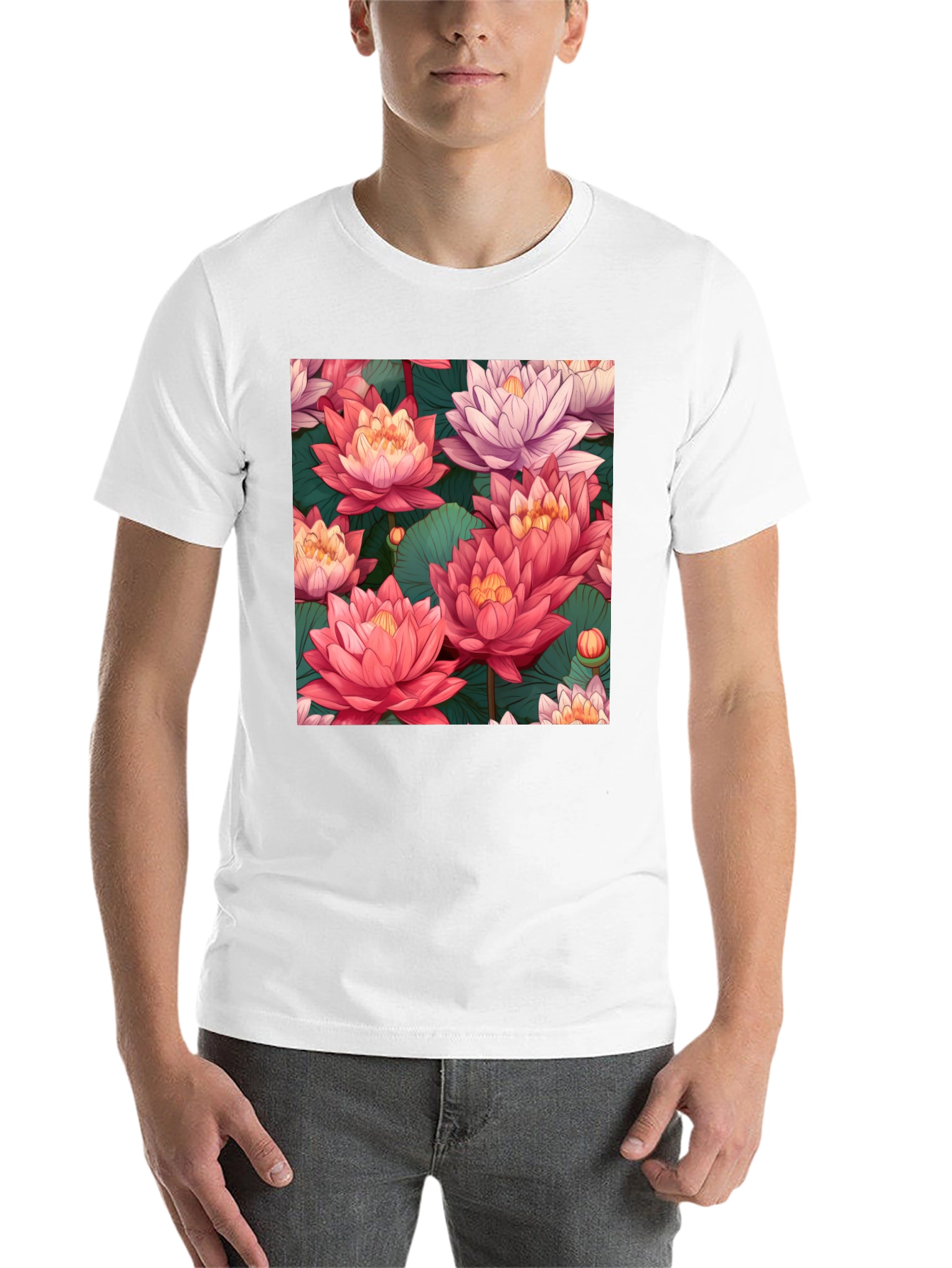 Black Lotus Floral Print Black T-Shirt view 14
