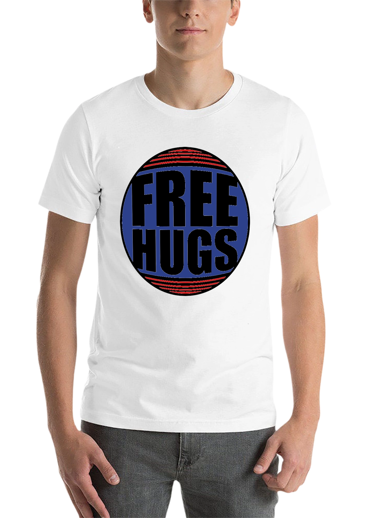 Black Free Hugs Graphic T-Shirt - Black Cotton Blend Casual Tee view 14