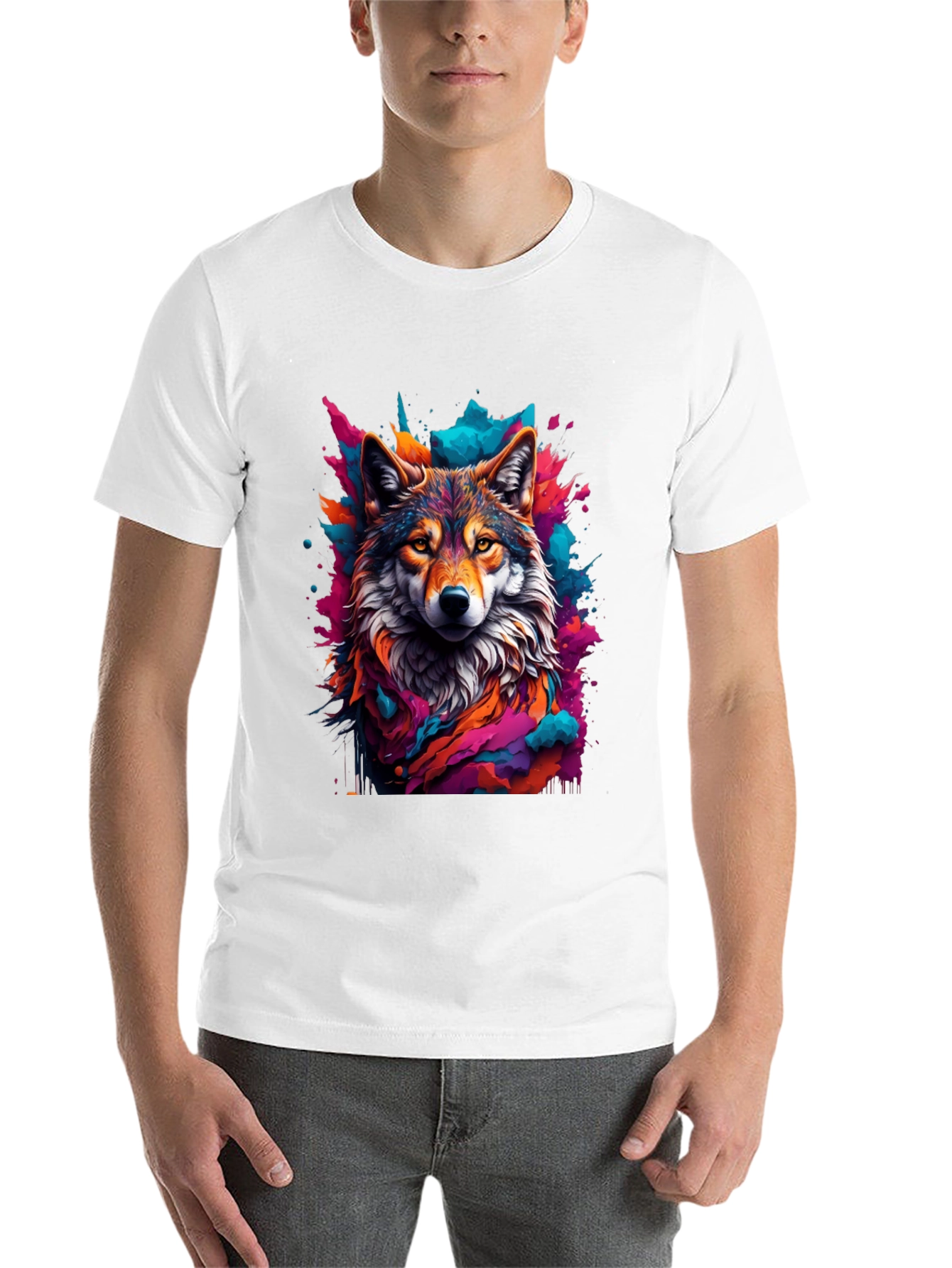 Black Wolf Art Graphic Black Tee - Vibrant Men's T-Shirt view 14