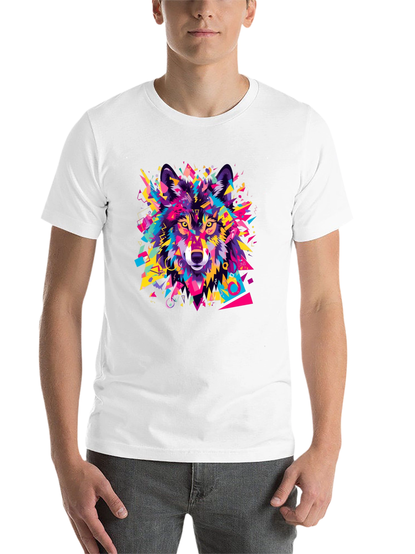 Black Geometric Wolf Graphic Black T-Shirt view 14