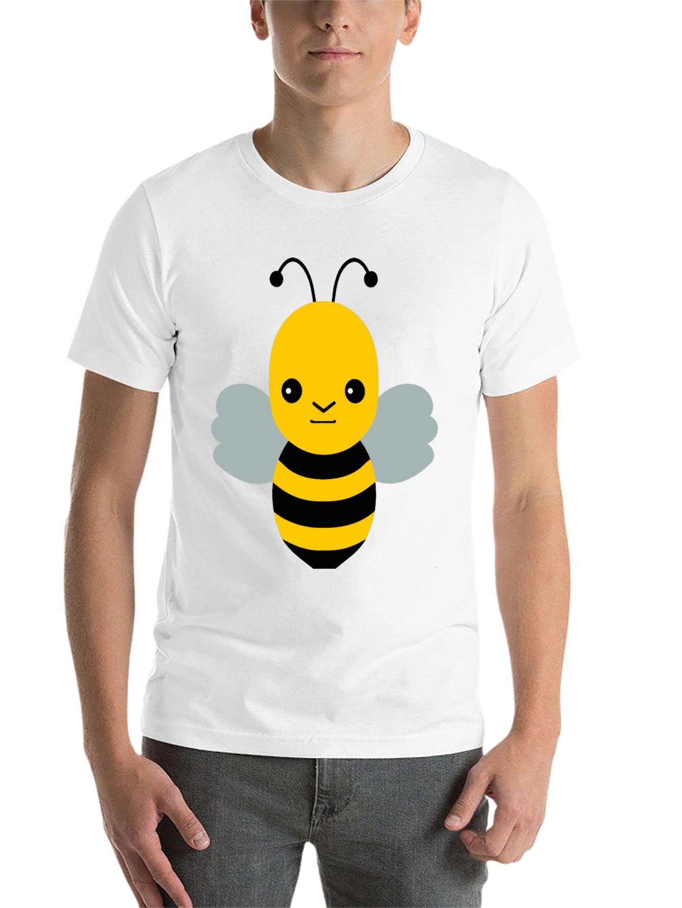 Black Cute Cartoon Bee Graphic Black T-Shirt view 14