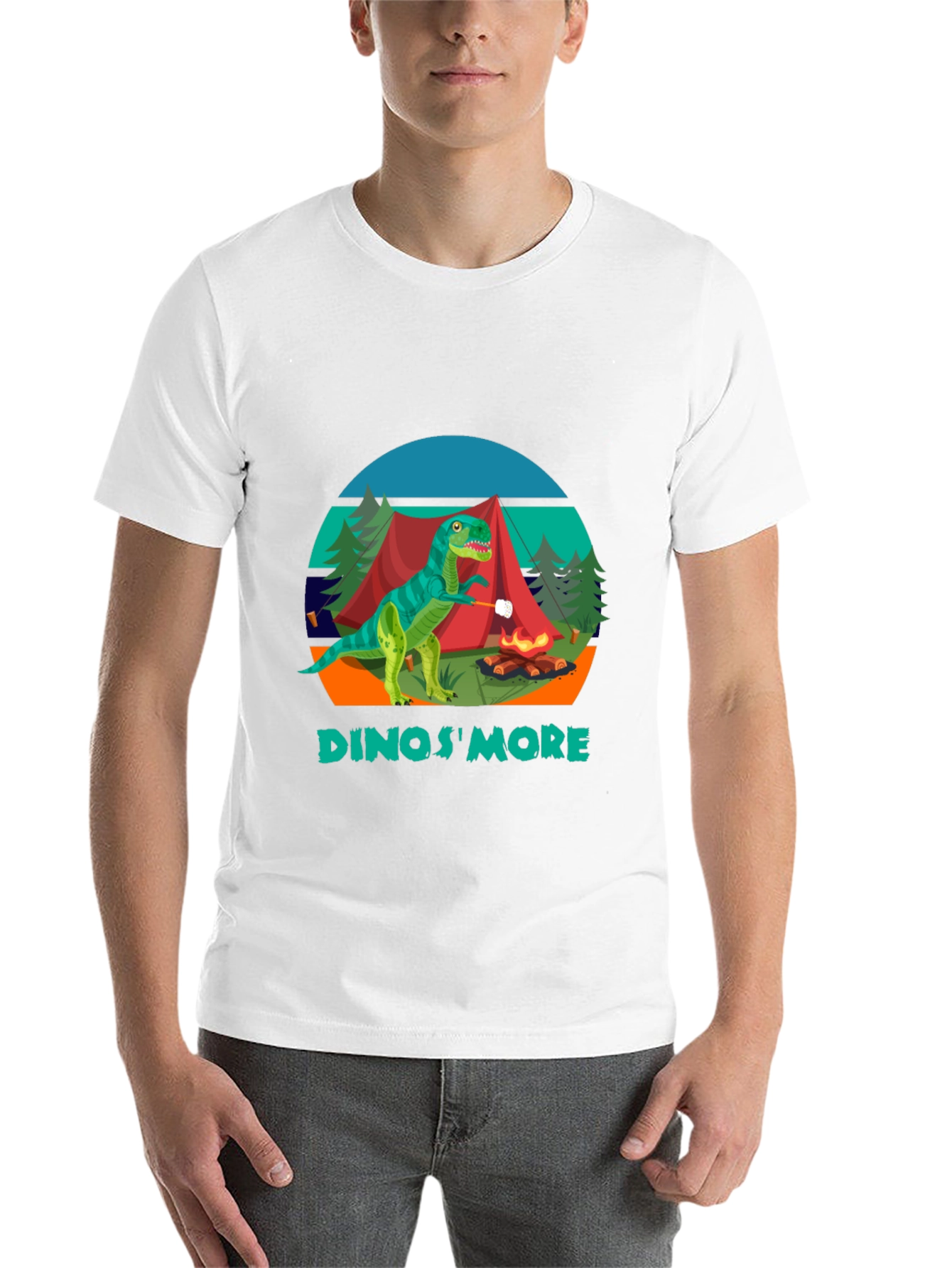 Black Dinos'More Black T-Shirt - Camping Dinosaur view 14