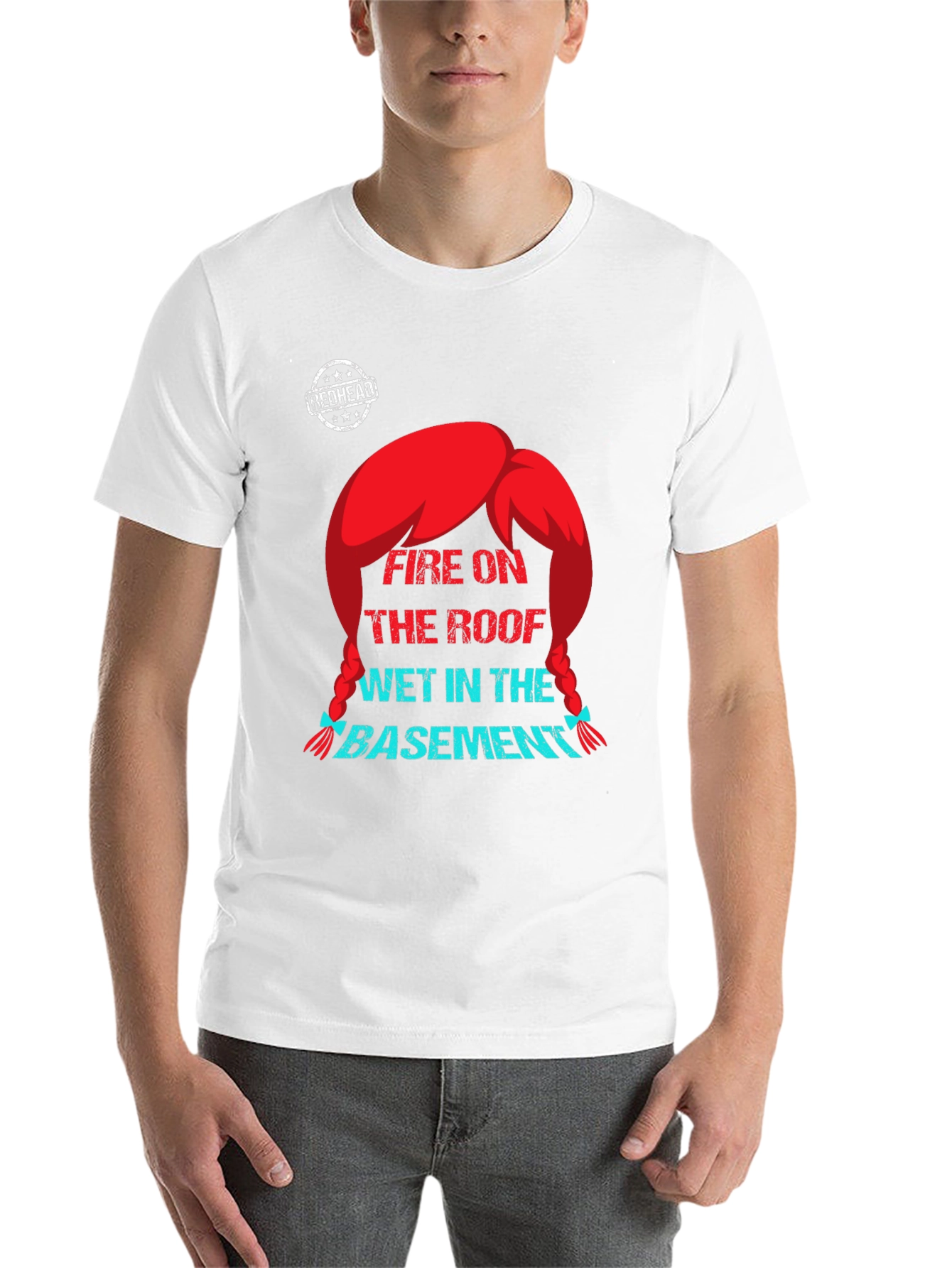 Black Redhead Fire on the Roof T-Shirt - Novelty Graphic Tee view 14