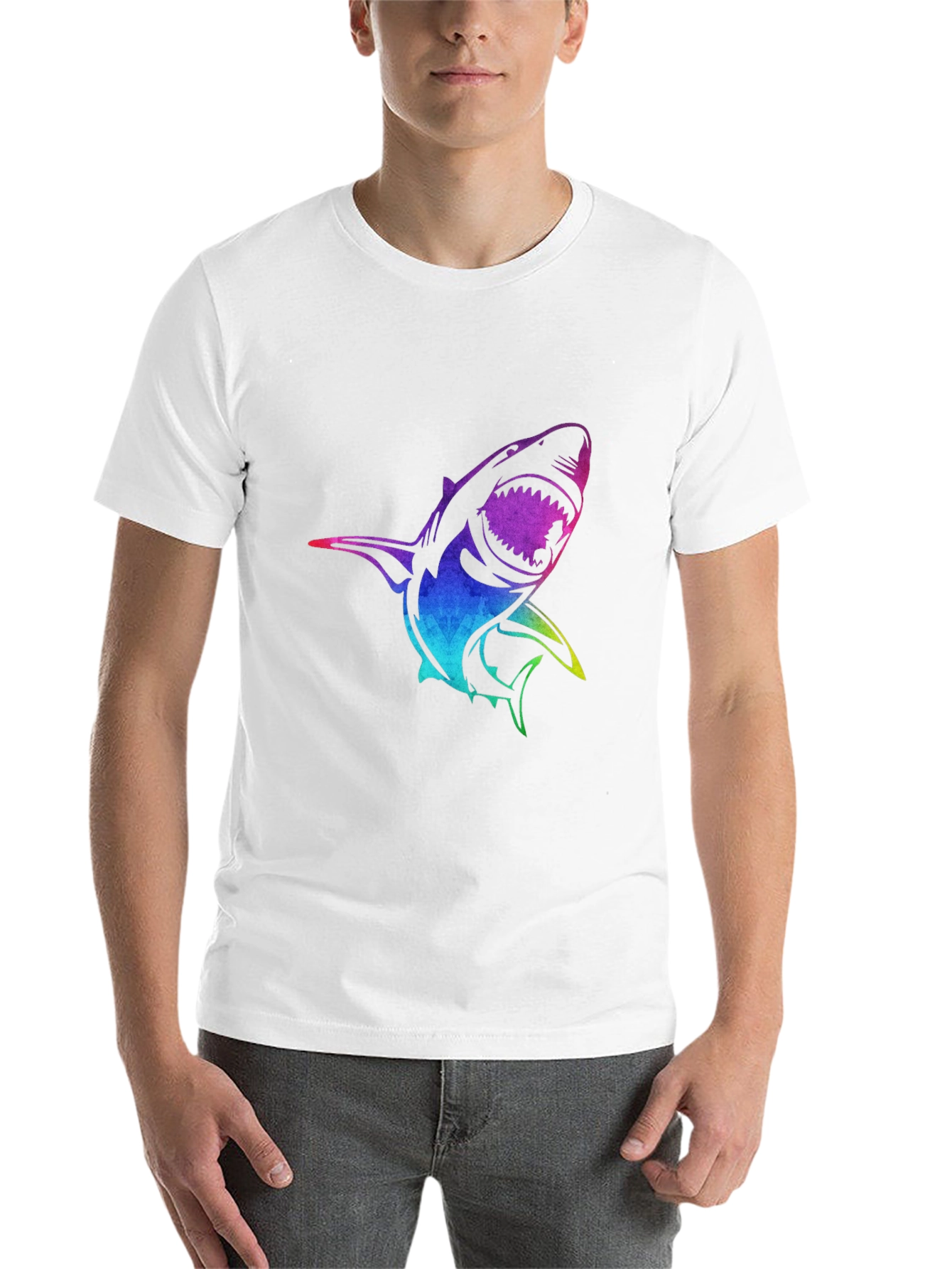 Black Rainbow Shark Graphic Black T-Shirt view 14