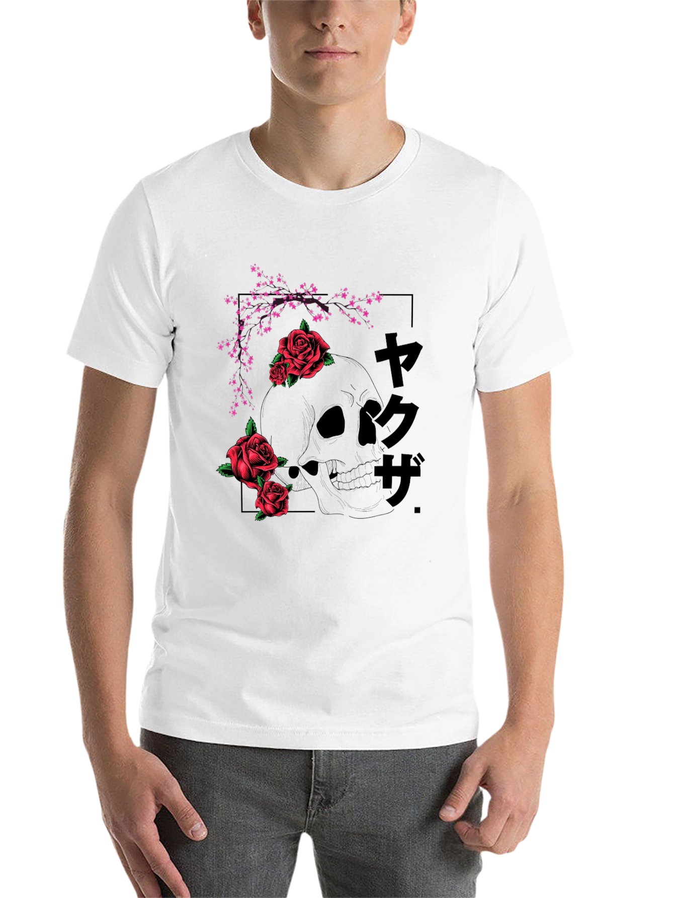 Black Skull & Roses Graphic Tee - Black Japanese Style T-Shirt view 14