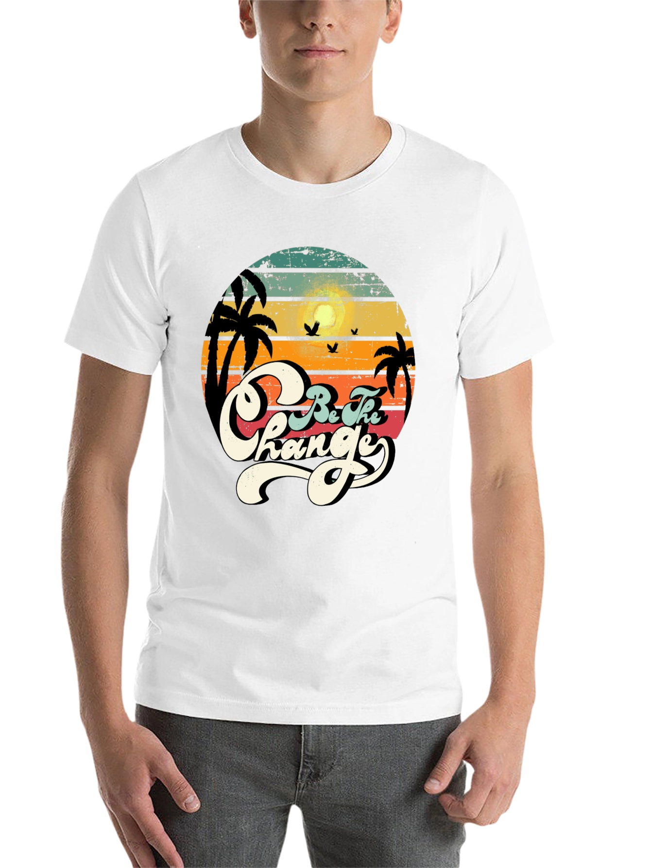 Black Retro Sunset 'Be The Change' Graphic T-Shirt view 14