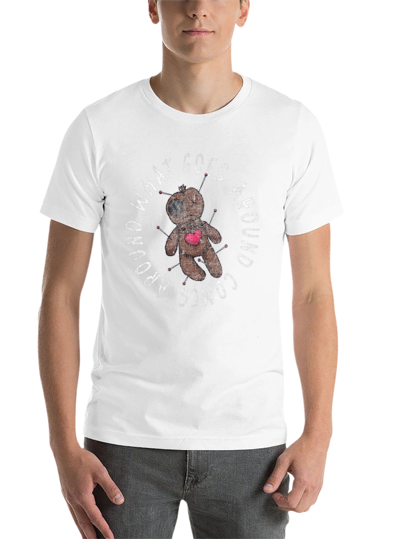 Black Voodoo Doll What Goes Around Graphic T-Shirt view 14