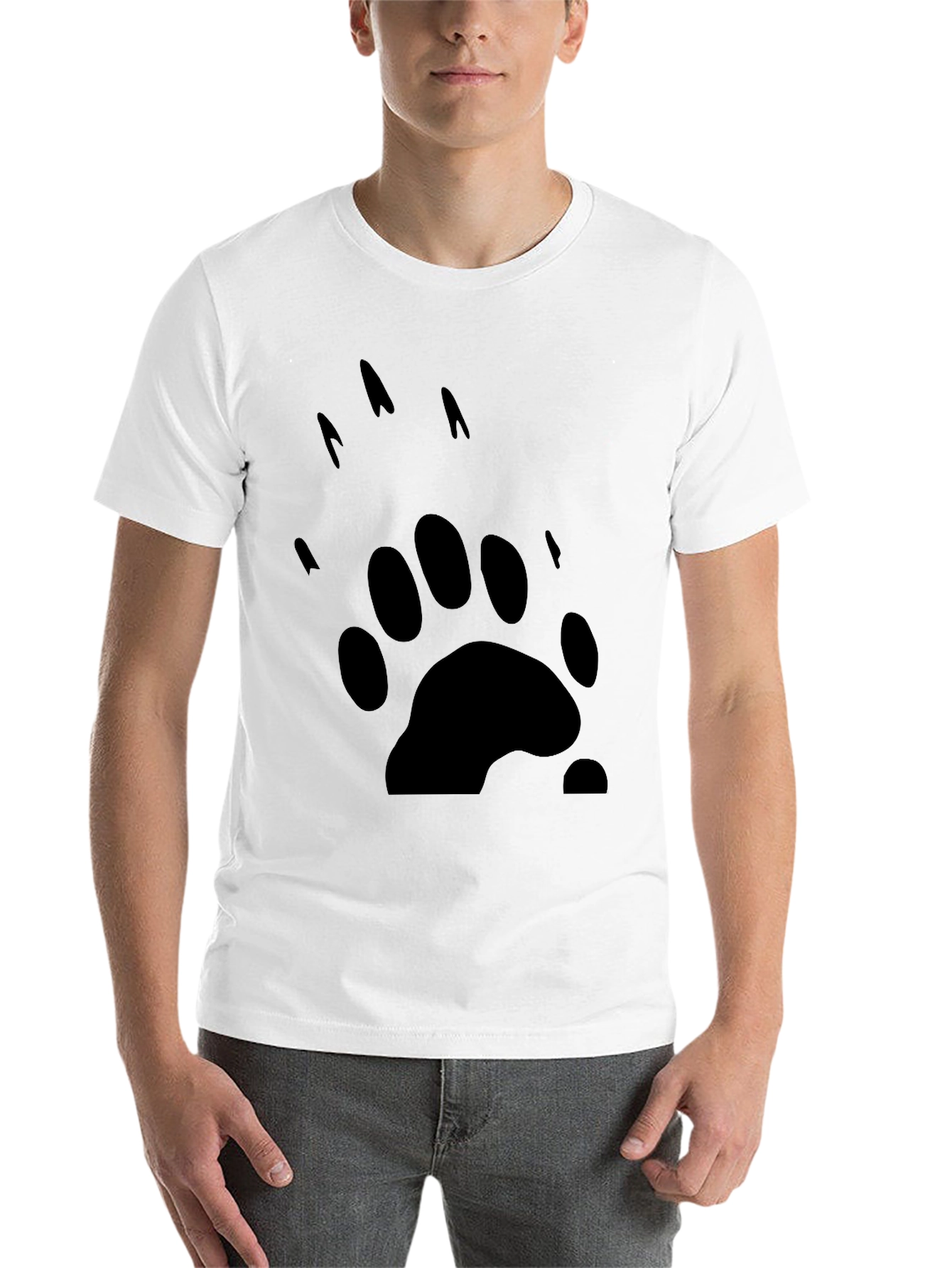 Black Bear Paw Print Graphic Tee - Black Cotton T-Shirt view 14