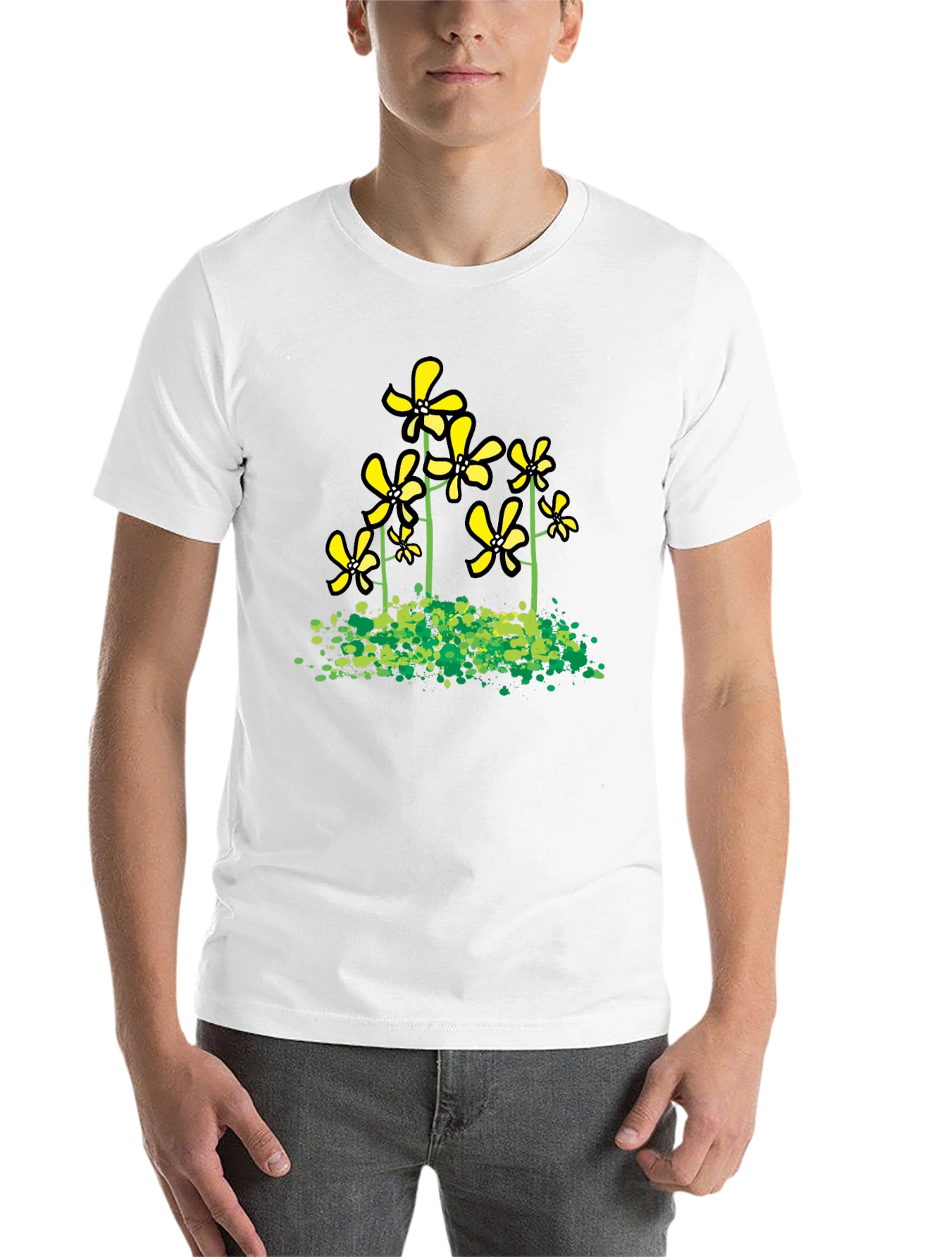 Black Floral Graphic Tee - Yellow Flowers Black T-Shirt view 14
