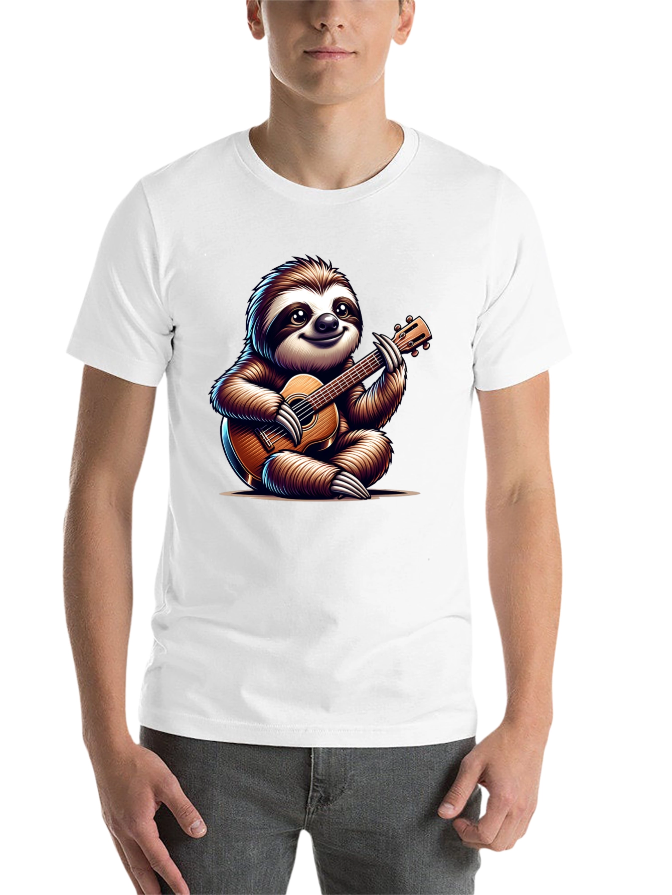 Black Sloth Guitar T-Shirt - Cute Musical Tee view 14