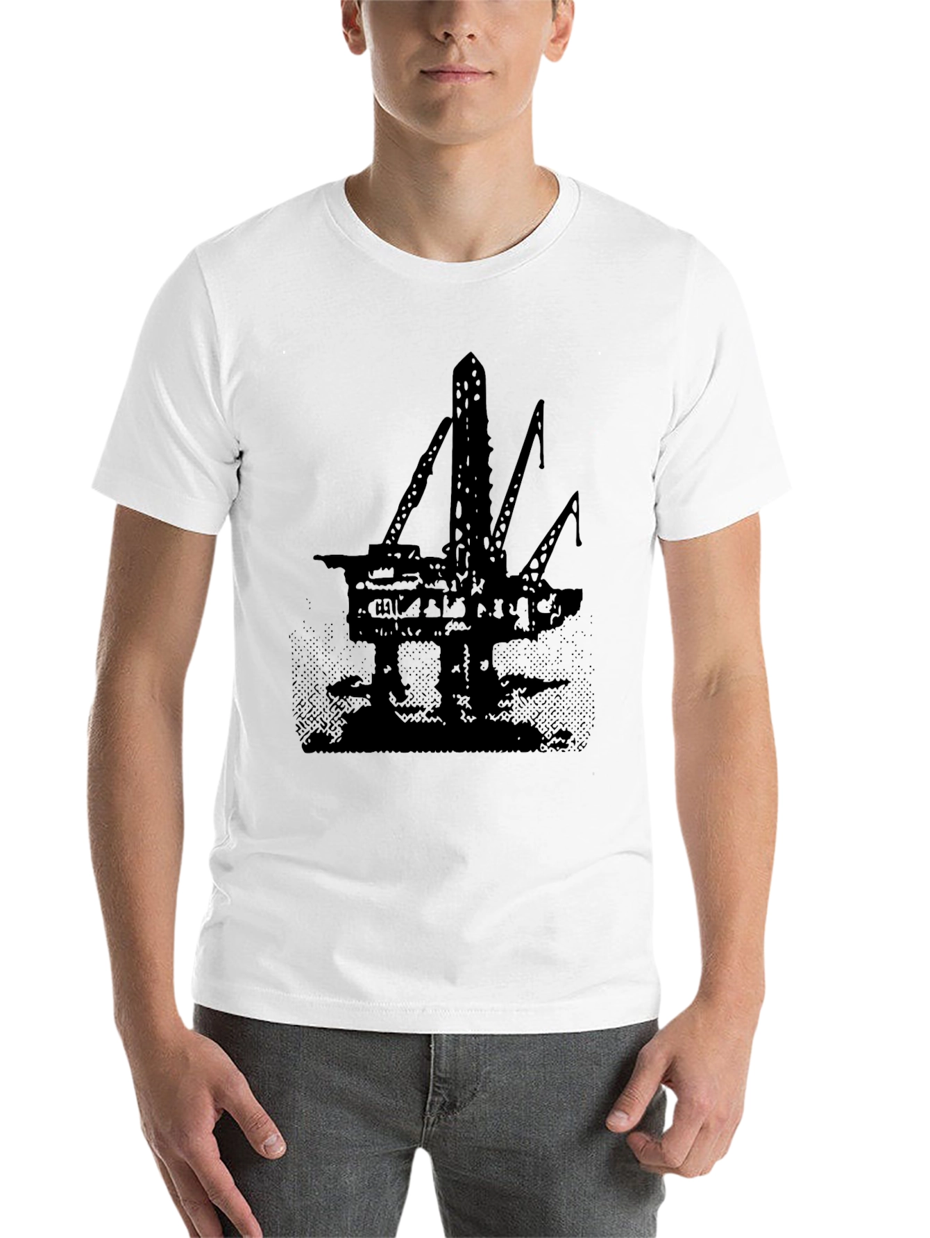 Black Oil Rig Graphic Tee - Black Cotton T-Shirt view 14