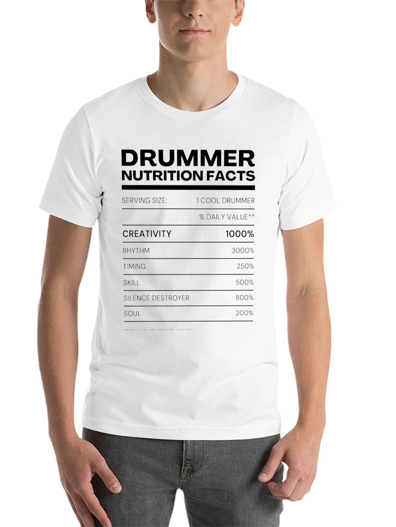 Black Drummer Nutrition Facts T-Shirt Funny Music Tee view 14
