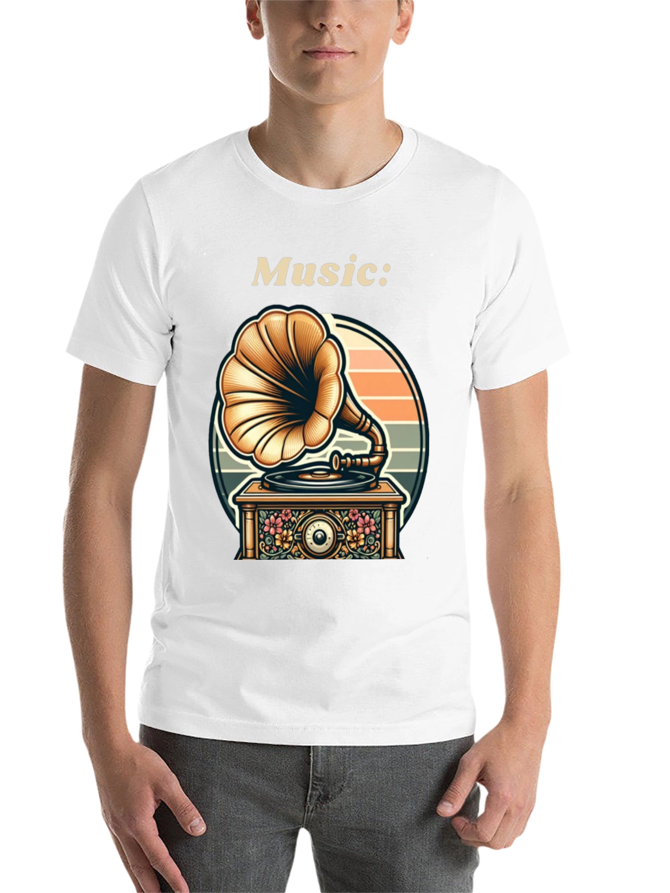Black Vintage Music Lover T-Shirt - Gramophone Design view 14