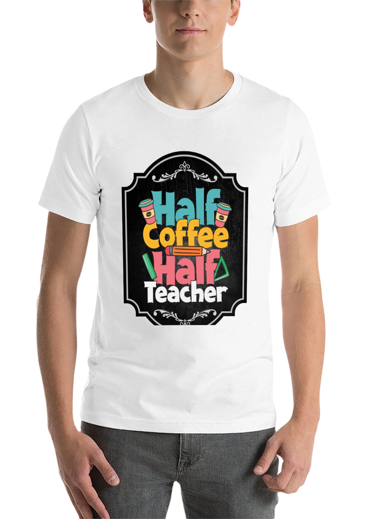 Black Half Coffee Half Teacher T-Shirt view 14