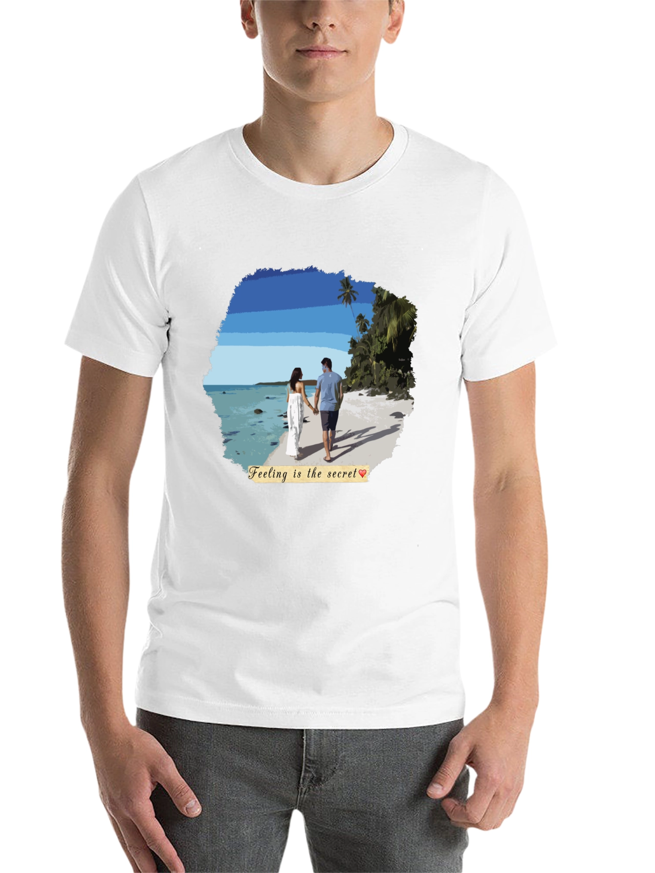 Black Beach Couple T-Shirt: Feeling Is The Secret view 14